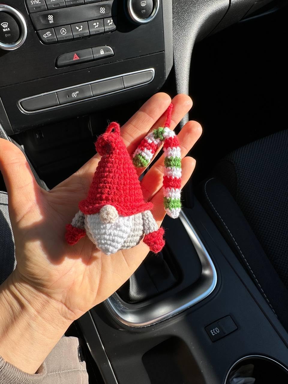 Crochet Christmas Car Mirror Hanging, Knitted Handmade car Mirror Charm, Crochet Gift, Car Accessories for Women, Cute Car Decor, Christmas House Decor (Cute Winter Gnom)