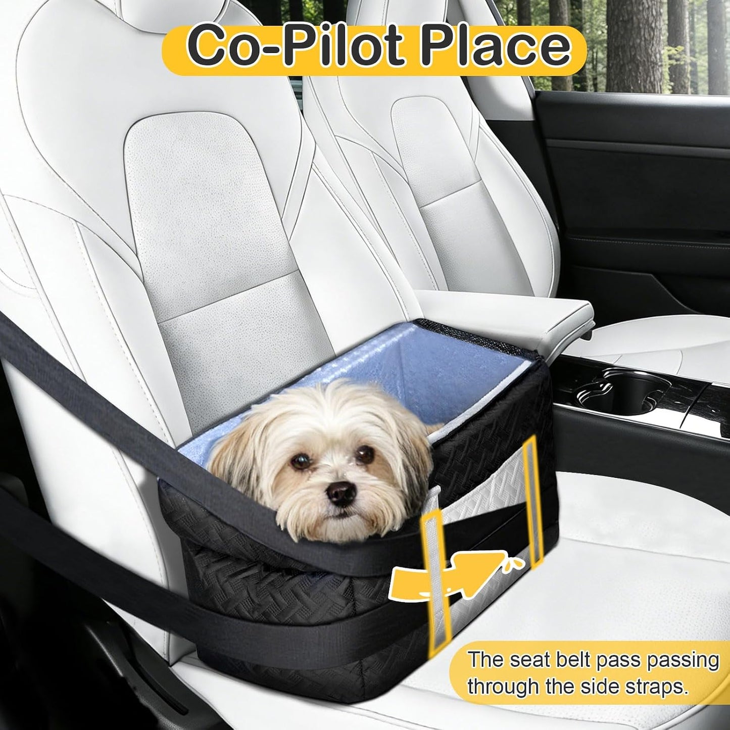 Car Seat for Small Dog, Center Console Dog Booster Portable Car Seat | Suitable for 0 - 15lbs Small Pets, Puppy, Doggy, Cats; with Safety Net