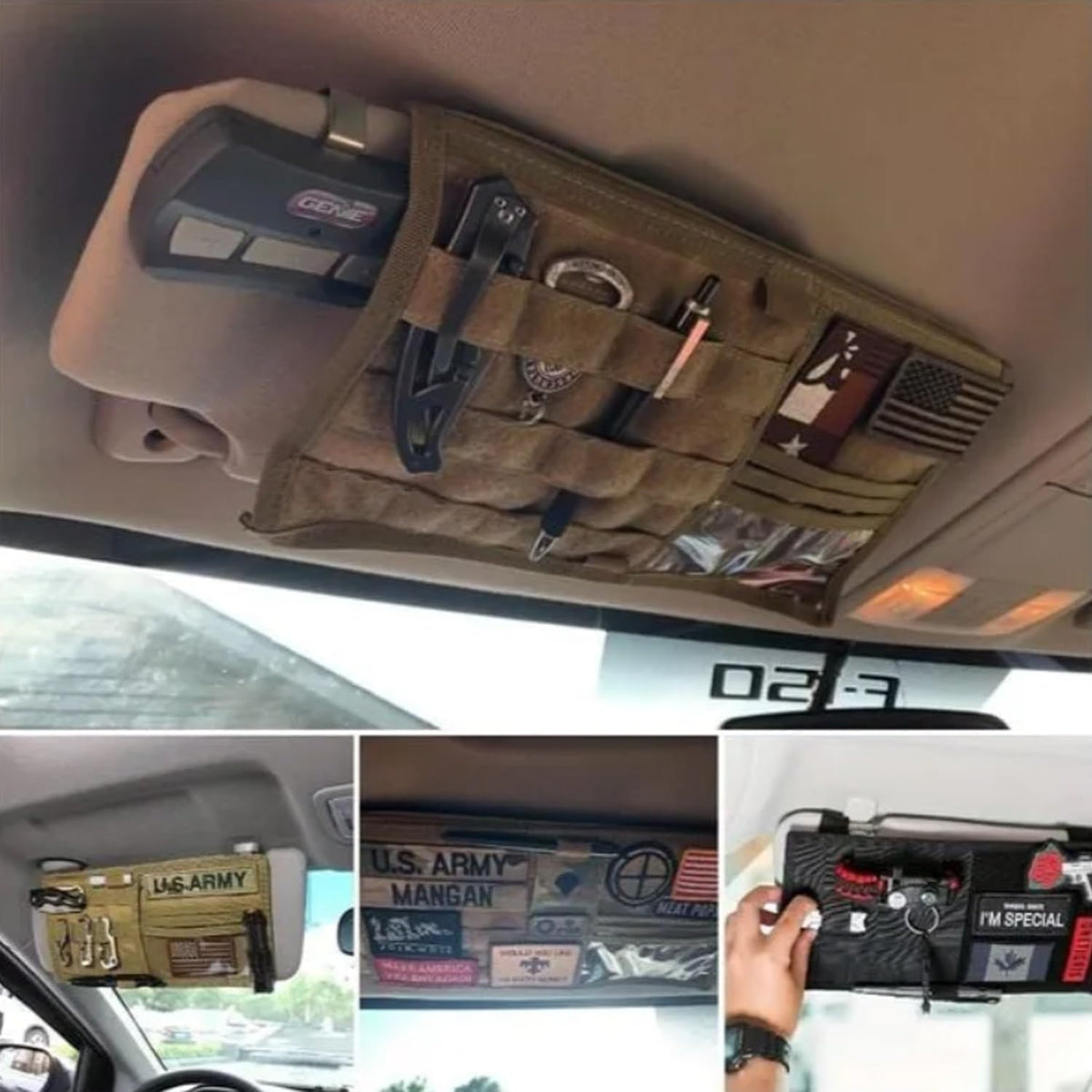 Large Molle Visor Organizer, Tactical Visor Organizer, Car Sun Visor Organizer Truck Accessories for Men, Tactical Gear for Men (Khaki)