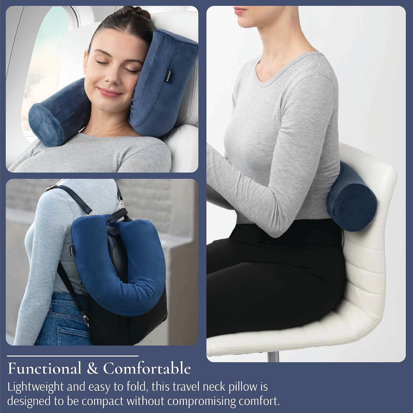 Brookstone Free Form Travel Pillow - Lightweight Flexible Memory Foam Travel Neck Pillow for Sleeping, Car, Airplane & Travel Support, Blue