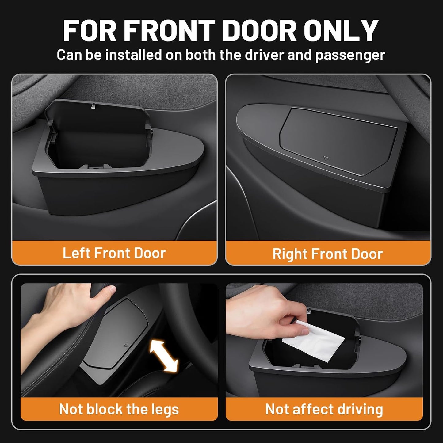Shademax 2PCS Car Front Door Trash Can for Tesla Model Y Juniper/YL 2026 2025, Side Door Storage Box Organizer Accessories with Push-to-Open Lid Design ABS (NOT for Standard)