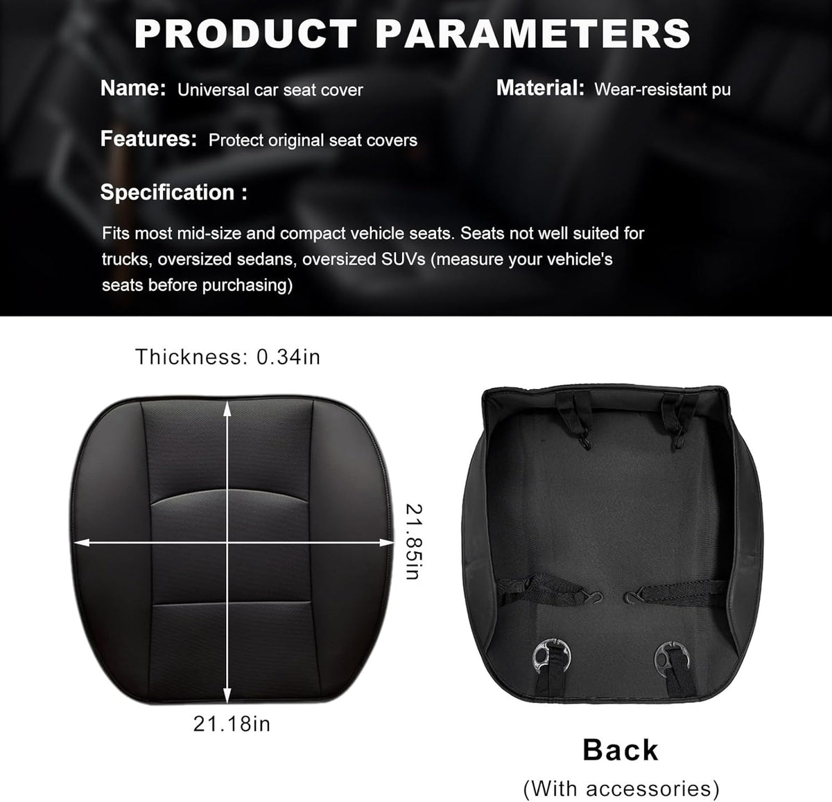 Car Seat Bottom Cover, Premium PU Leather Seat Protection Without Backrest, Front Bottom Seat Cushion Covers for Most Vehicles, Universal Interior Decor Car Accessories