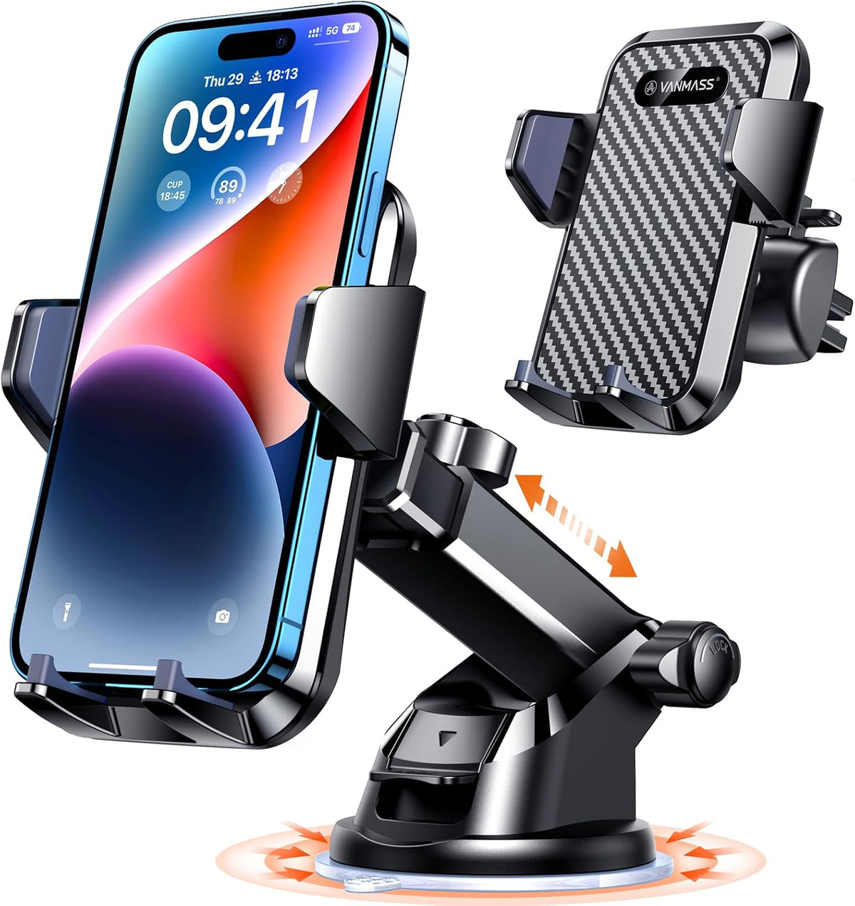 VANMASS【85+LBS Strongest Suction & Military-Grade Ultimate Car Phone Mount【Patent & Safety Certs】 Cell Phone Holder for Dash Windshield Vent for iPhone 17 Pro Max Automobile Interior Sets, Ink Black