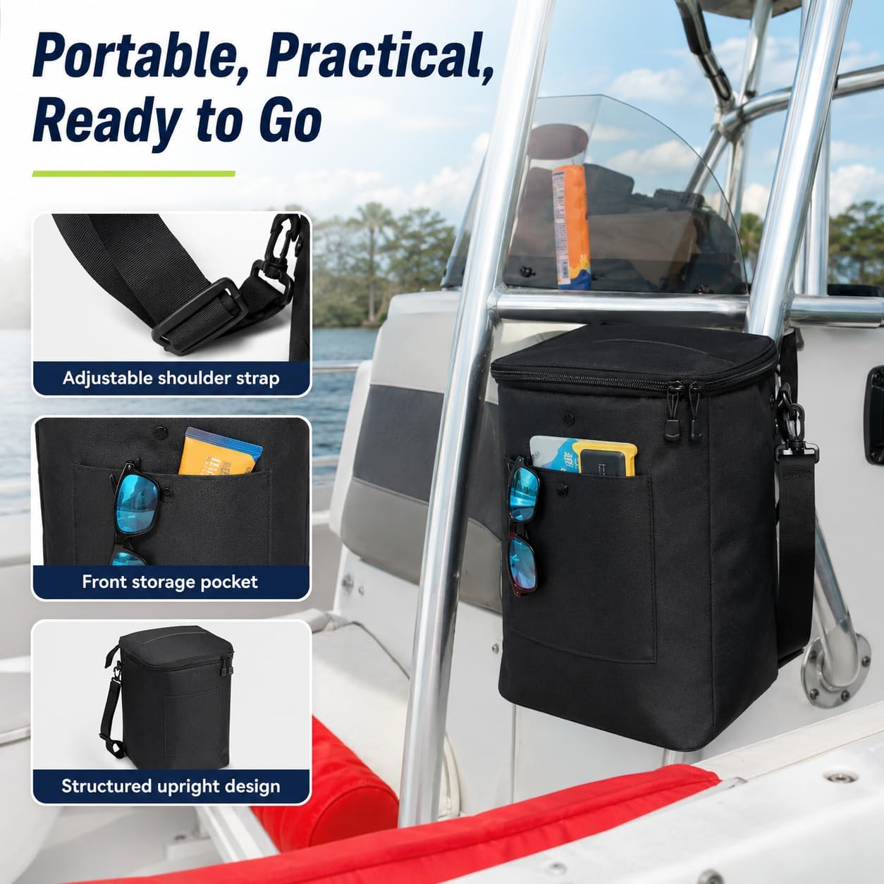 Boat Trash Can, Portable Boat Trash Bag, Reusable Garbage Bag, Easy to Install & Clean, 3.96 Gallons Multi-Purpose Boating Equipment Accessories