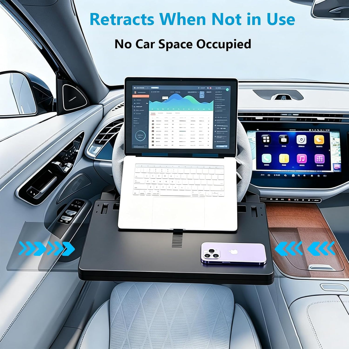 Steering Wheel Tray, 80% Extra-Large Telescoping Car Desk for Laptop, Multi-Functional Car Table for Eating & Working, Portable Car Desk, Compatible with Most Cars, SUVs, Trucks