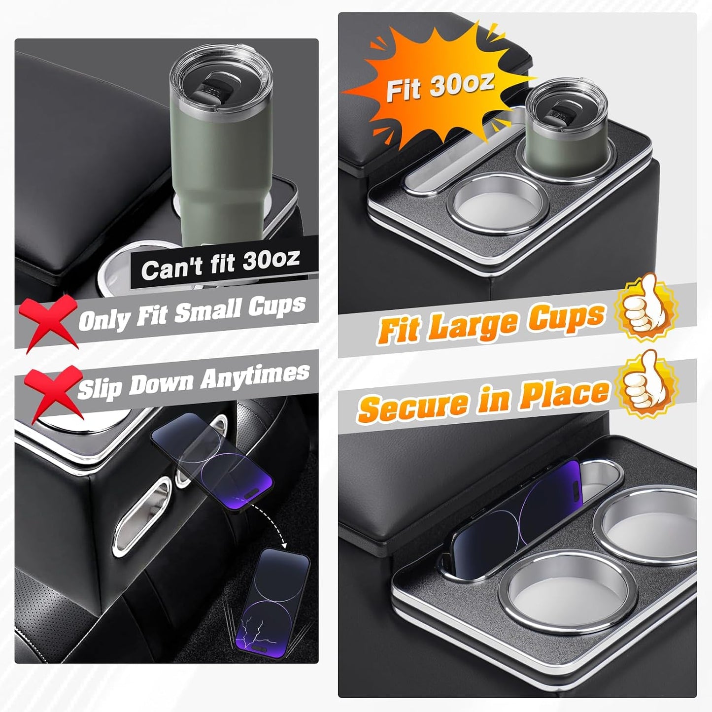 Upgraded Bench Seat Center Console with Cup Holder & Phone Holder, Universal Car Armrest Storage Box Organizer for Truck & Van & SUV Automotive Central Console for Back Bench Seat