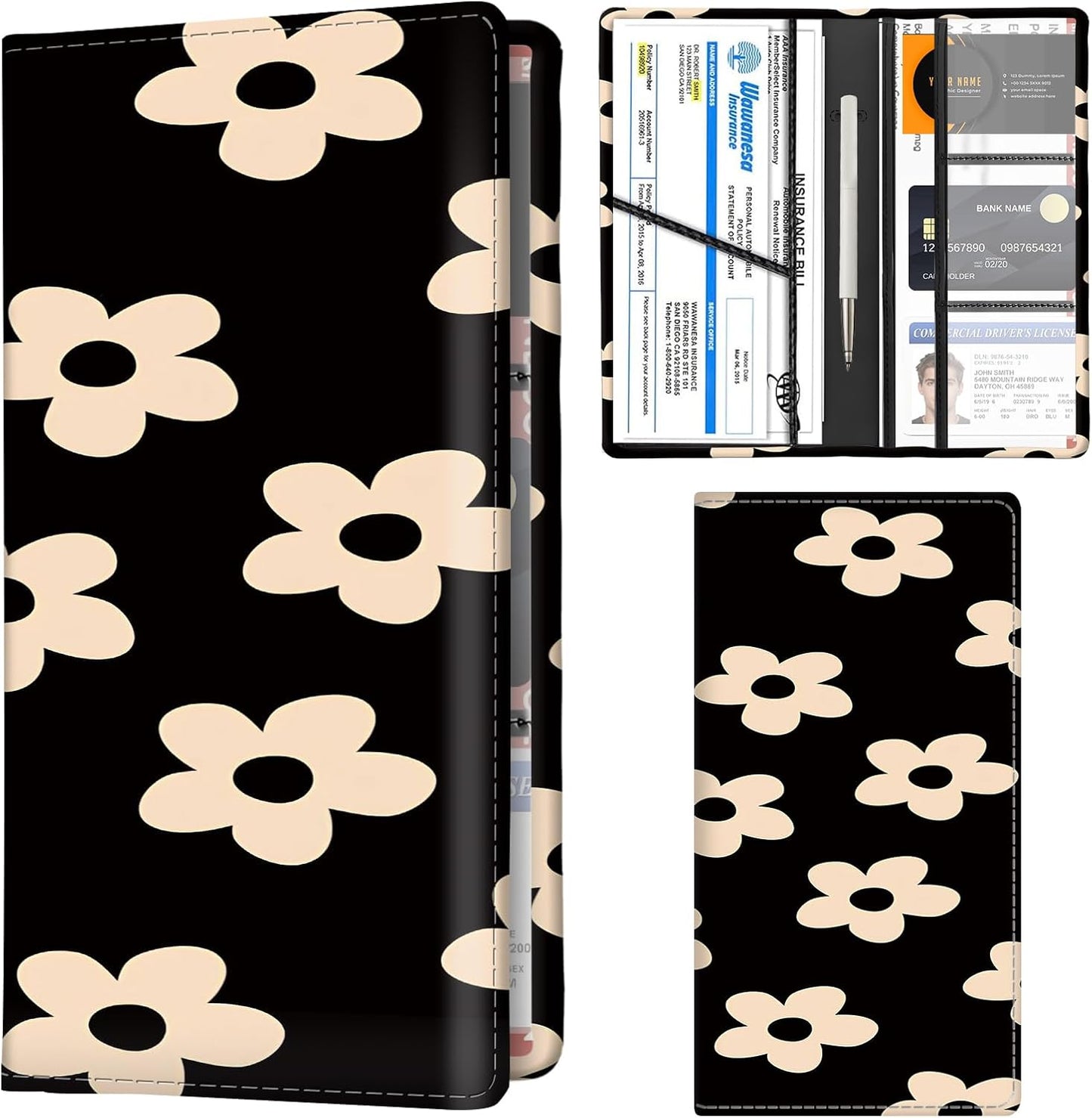 Car Registration and Insurance Holder with Magnetic Shut, Cute Vehicle Glove Box Car Organizer, Premium Interior Car Accessories for Women Men Cute Cake Pattern