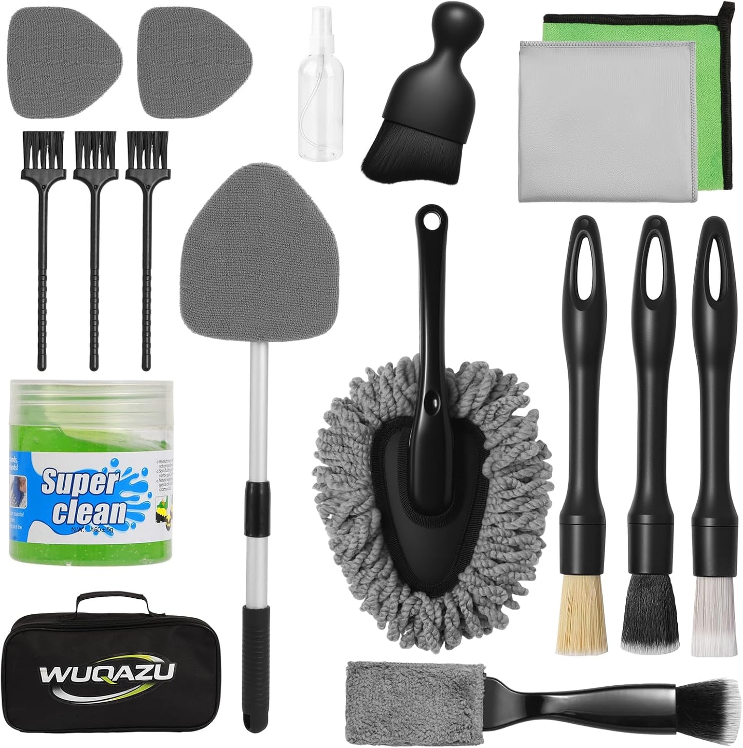 18PCS Car Detailing Kit Upgraded Boar Hair Scratch-Free Interior Cleaner | Dual-use auto&home kit with cleaning gel,2-in-1 vent brush,crevice/glass brushes&storage bag,perfect gift for car enthusiasts