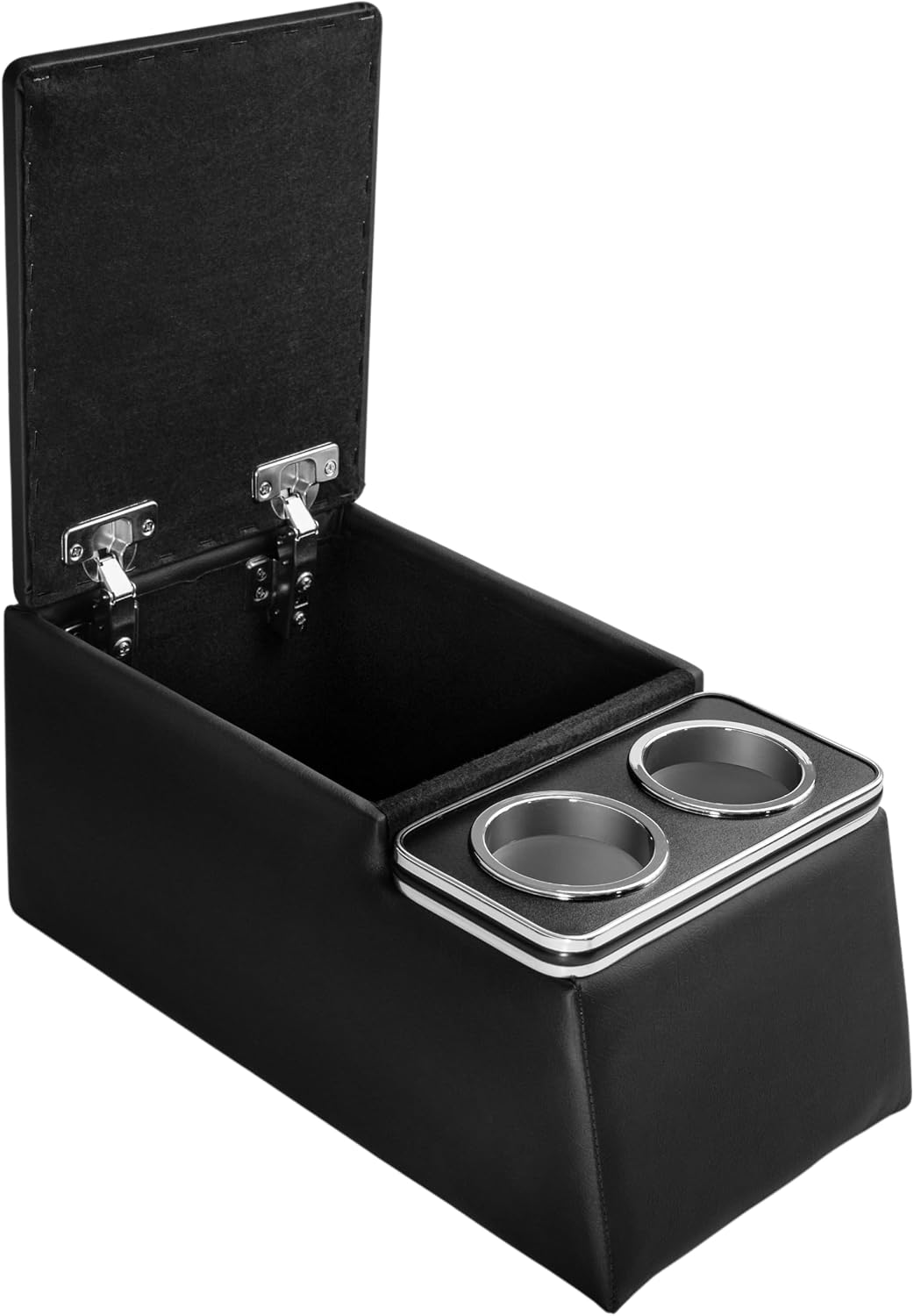 NVS Universal Truck Center Console Organizer for Bench Seat Trucks & SUVs, Heavy Duty ABS Storage Console with Dual Cup Holders and Padded Armrest, Black