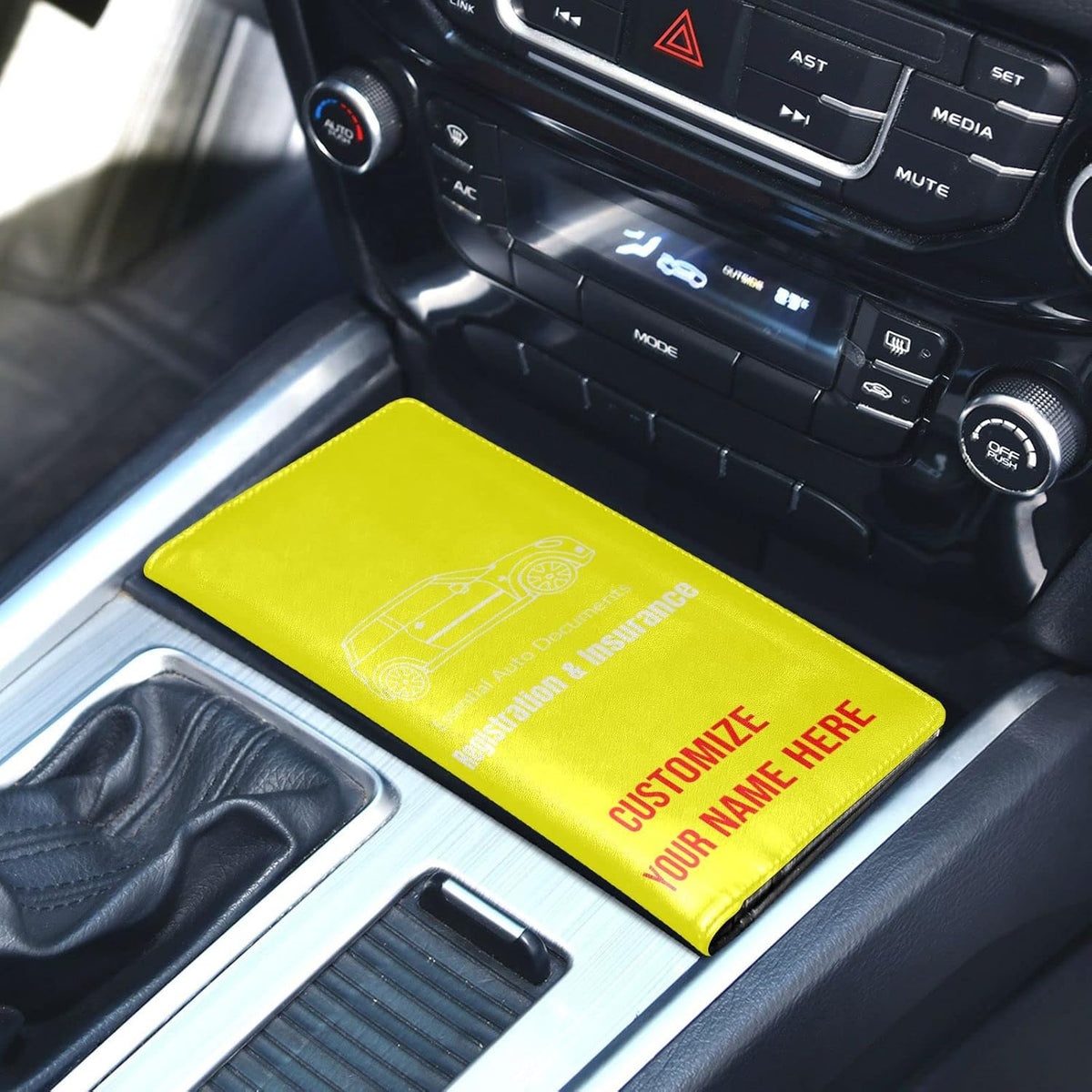 Custom Car Registration and Insurance Card Holder Personalized Leather Glove Box Organize Men Women Wallet Accessories Case for Cards, Essential Document Driver License Yellow