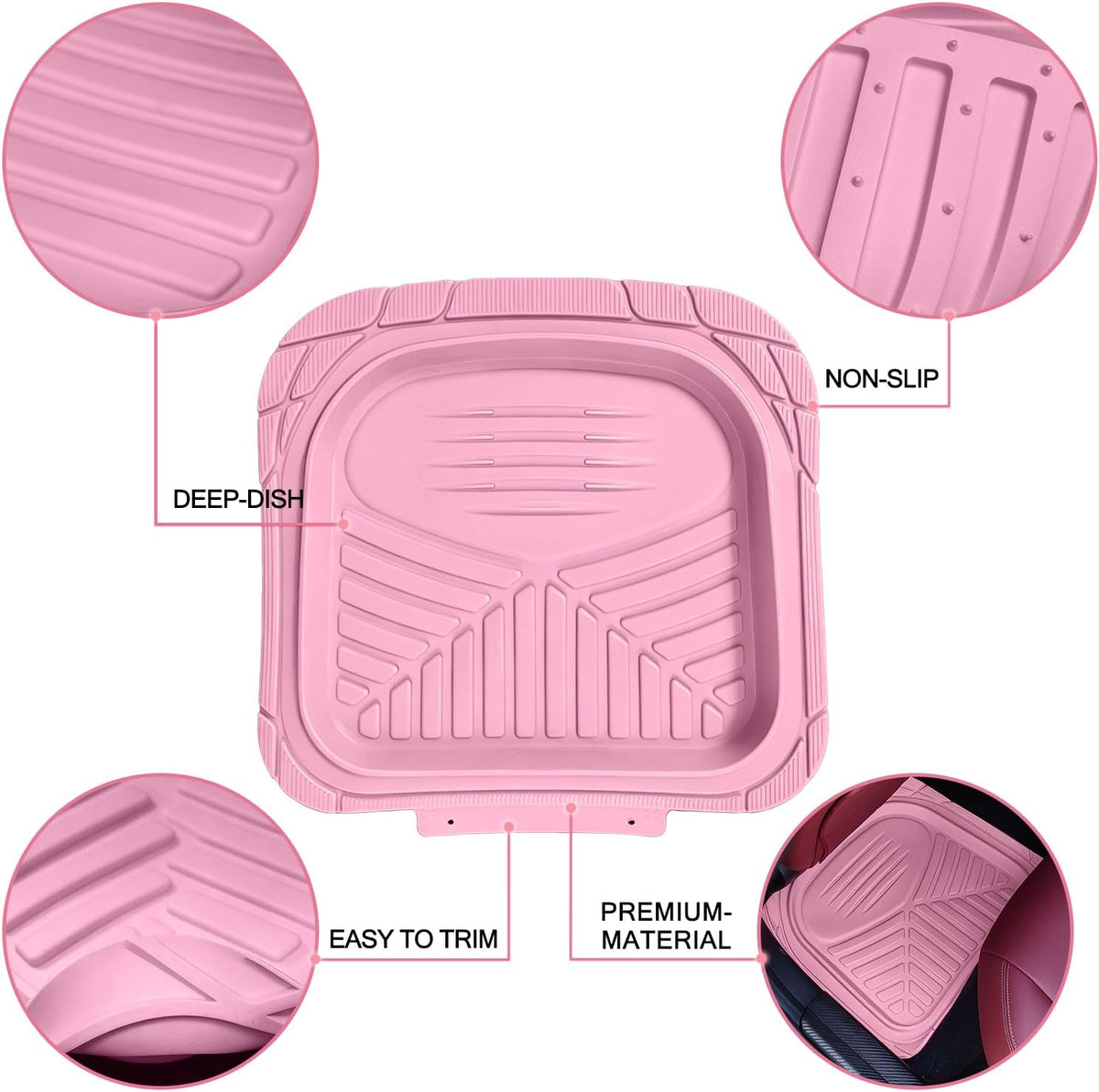 Floor Mats Universal 4‑Piece All‑Weather Trimable Floor Mats, Pink