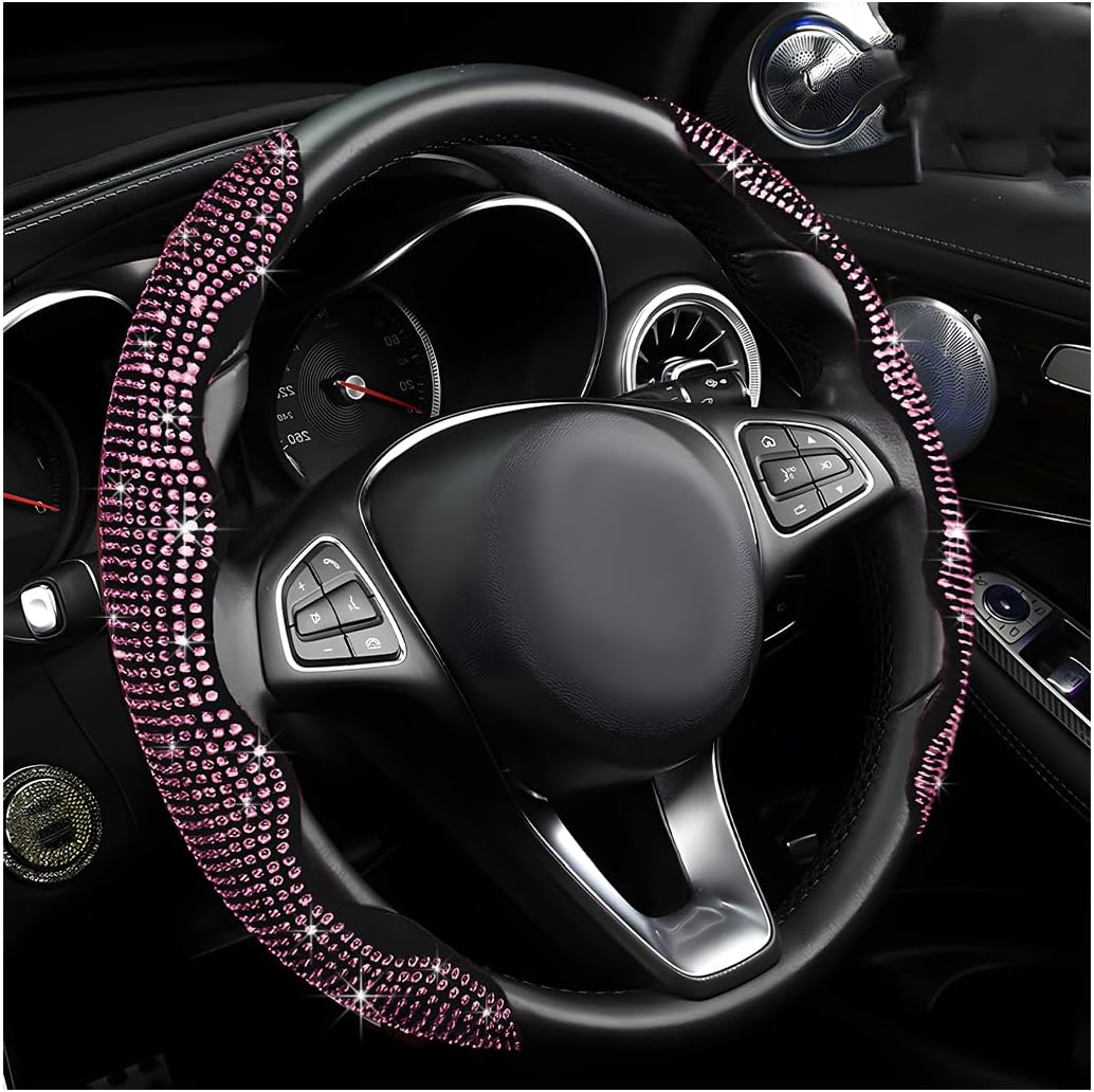 2 PCS Steering Wheel Cover, Segmented Car Wheel Covers with Crystal Rhinestones, Non-Slip Protector Bling Sparkly Decoration for Most Steering Wheels, Car Accessories (Red)