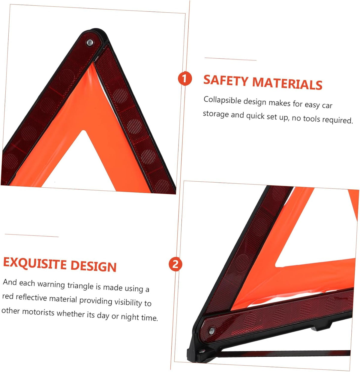 Zerodeko 3 Piece Red Warning Triangle Road Safety Sign for Car Roadside