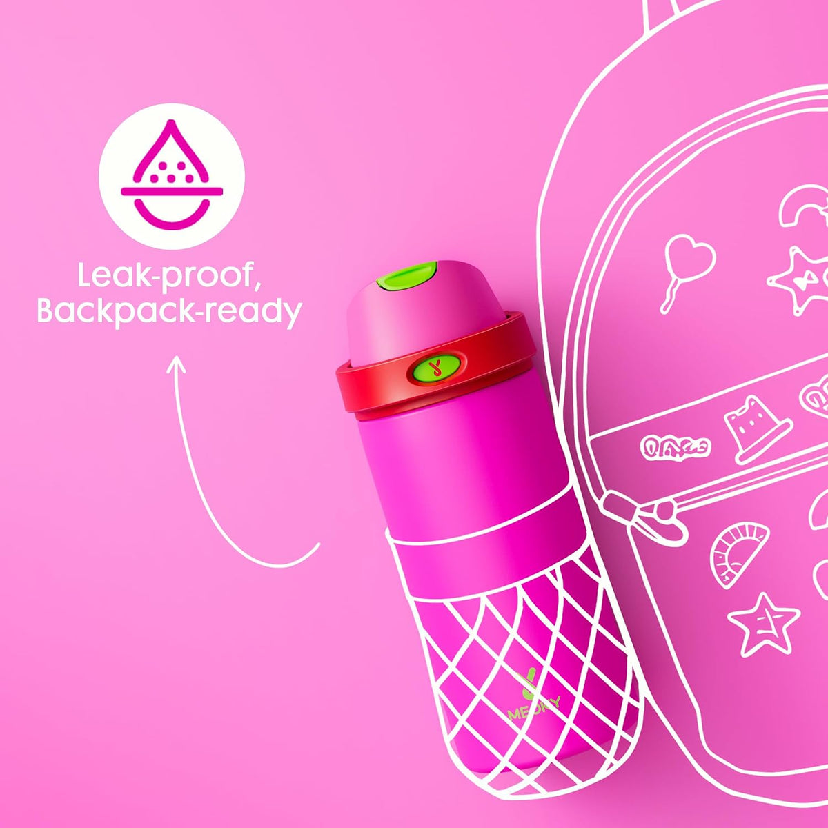 18 oz Insulated Water Bottle for Kids: Meoky Stainless Steel Water Bottle with 2-in-1 Straw and Spout Lid - Leak Proof, Cold for 24 Hours, BPA-Free for Girls School Backpacks, All the Berries