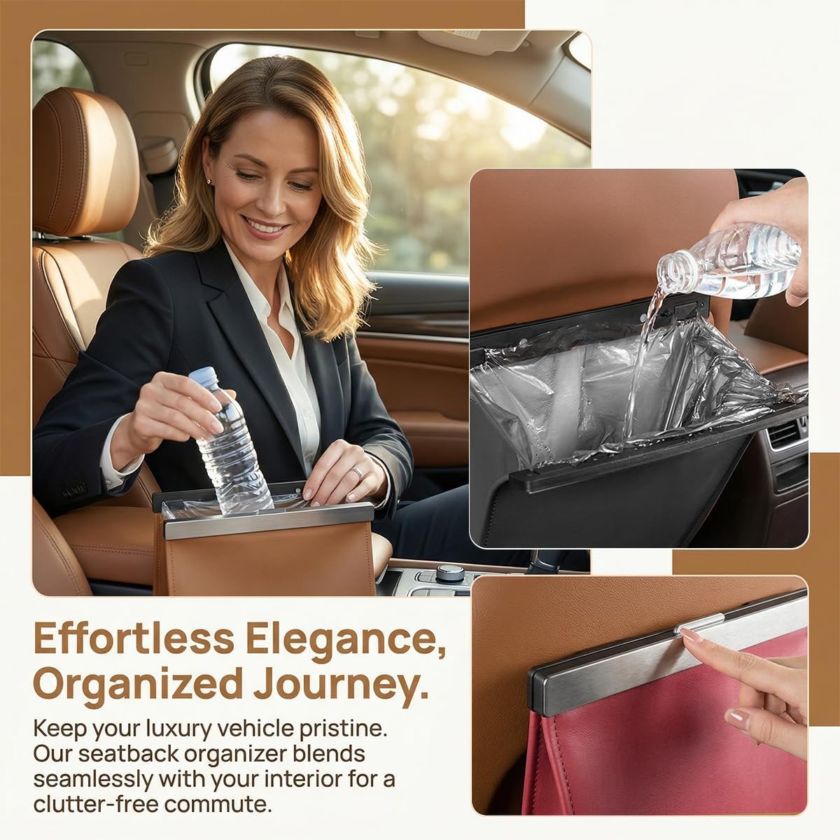 Leather Car Trash Can, Magnetic Closure Leak Proof Waterproof Vehicle Hanging Trash Bin, Automotive Garbage Storage Organizers, Universal for SUV Automobile Truck (Red)