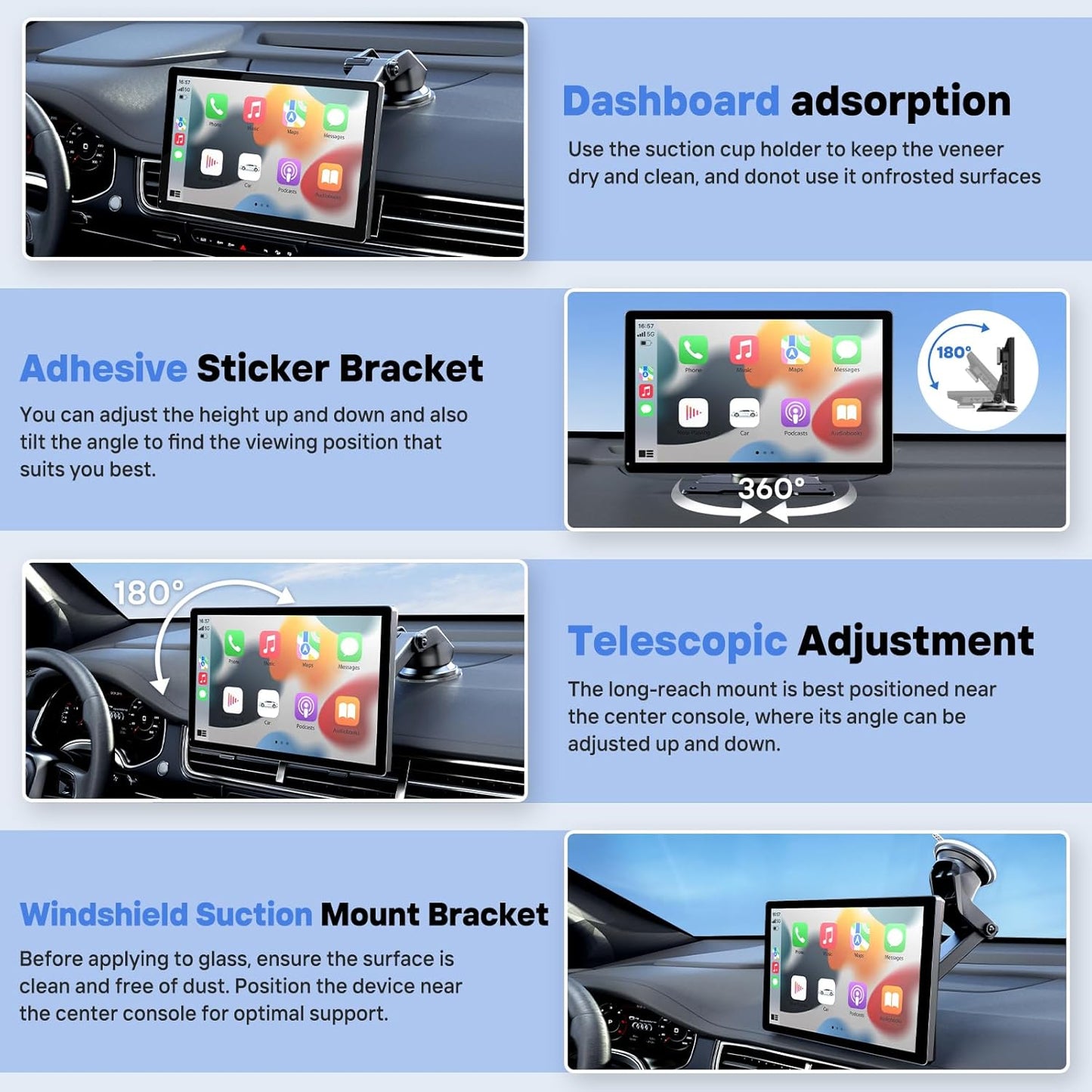 9" Wireless Apple Carplay Screen for Car, Portable Touchscreen Apple Carplay & Android Auto with OTA Update, Backup Camera,FM, Voice Control/GPS Navigation/Mirror Link/BT