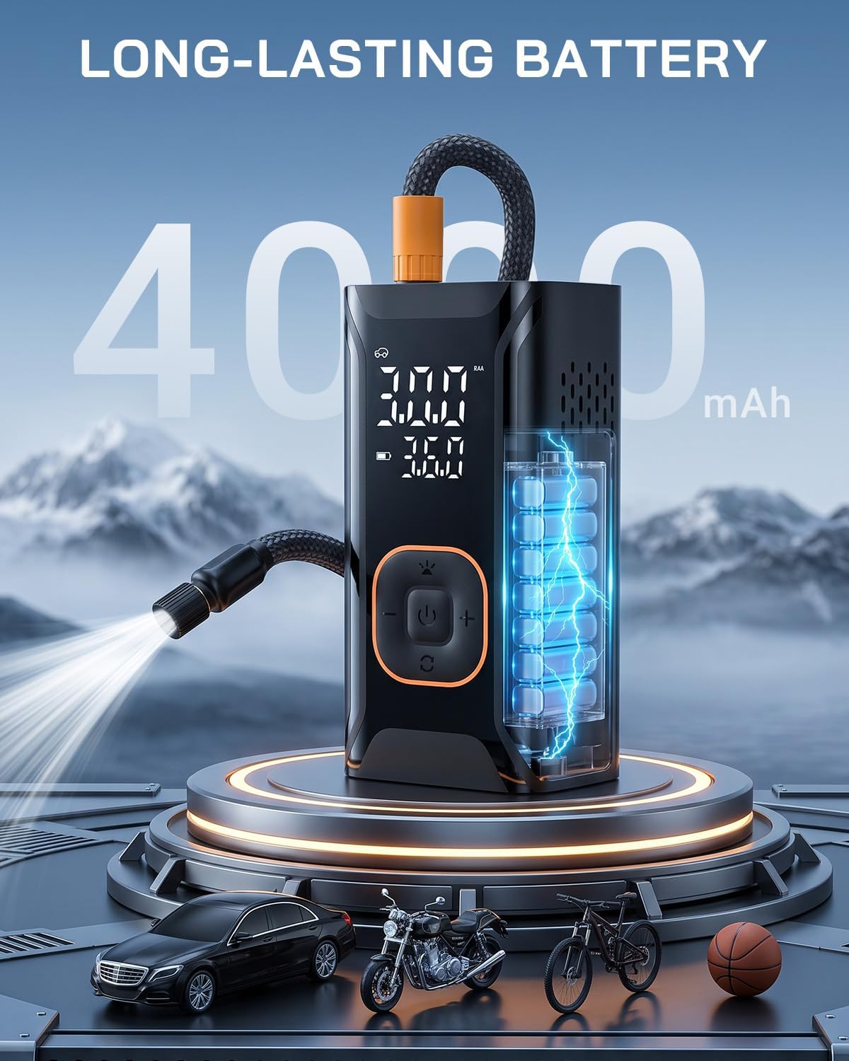 Tire Inflator Portable Air Compressor,Bike Pump 150 PSI with Pressure Gauge