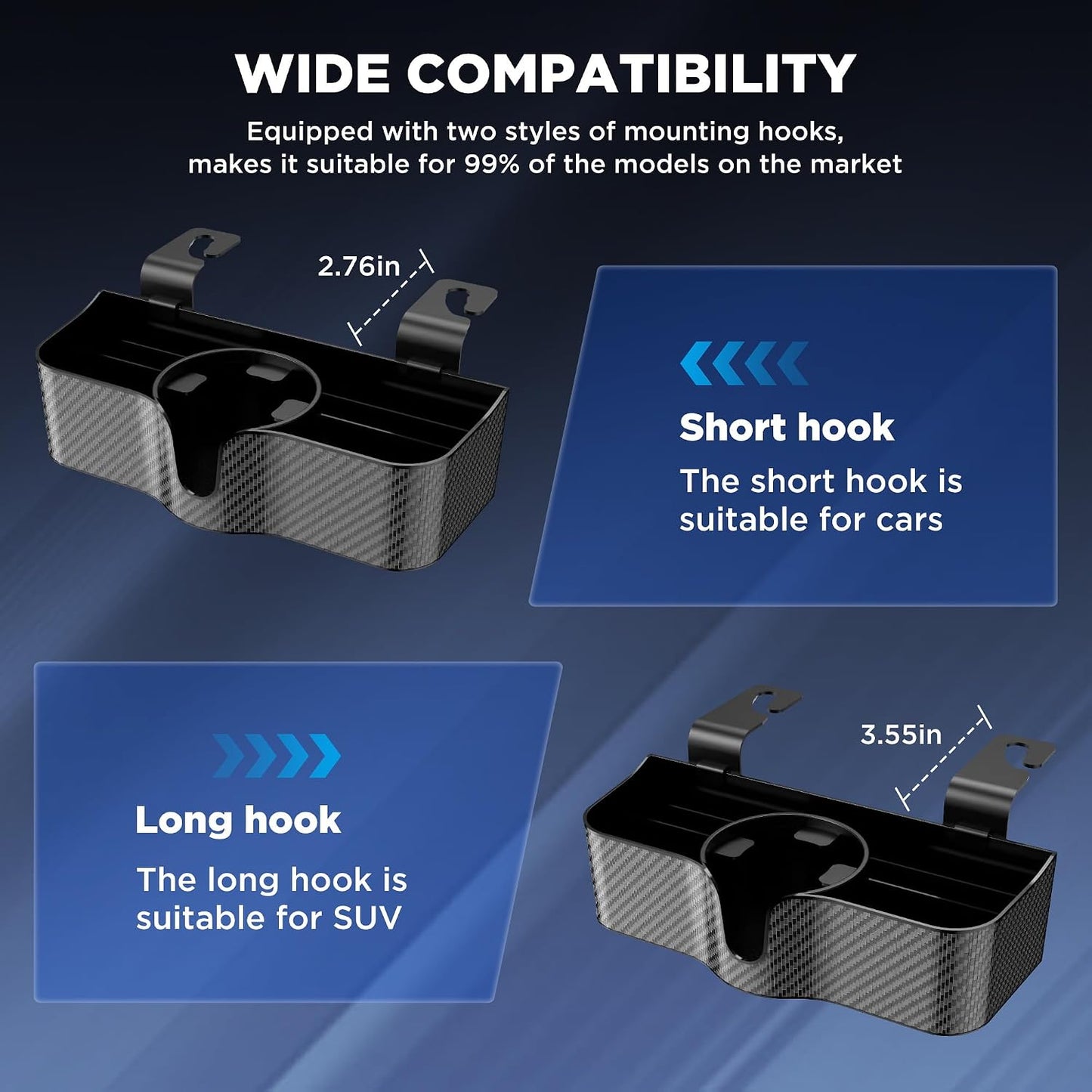 Car Headrest Backseat Organizer with Cup Holder, 3 in 1 Storage Box Organizer & Hooks for Car, for Hold Phone, Snacks, Drinks, Handbag, Compatible with Most Vehicles Black 2pcs