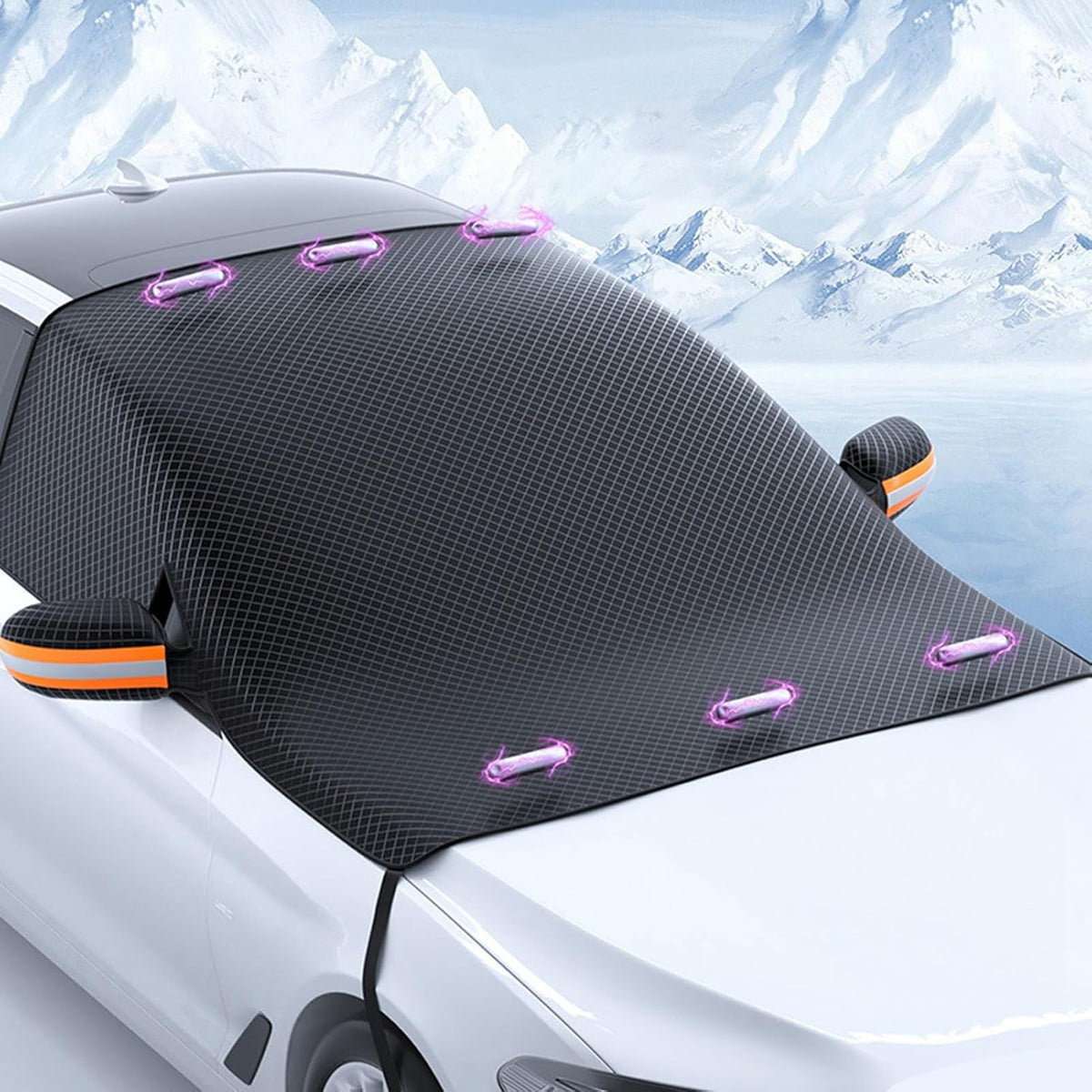 Shkalacar Car Windshield Cover for Ice and Snow Windshield Sun Shade for Automobiles All Weather Magnetic Reflective Car Snow Cover with 6 Magnets for Most Cars SUV MPV