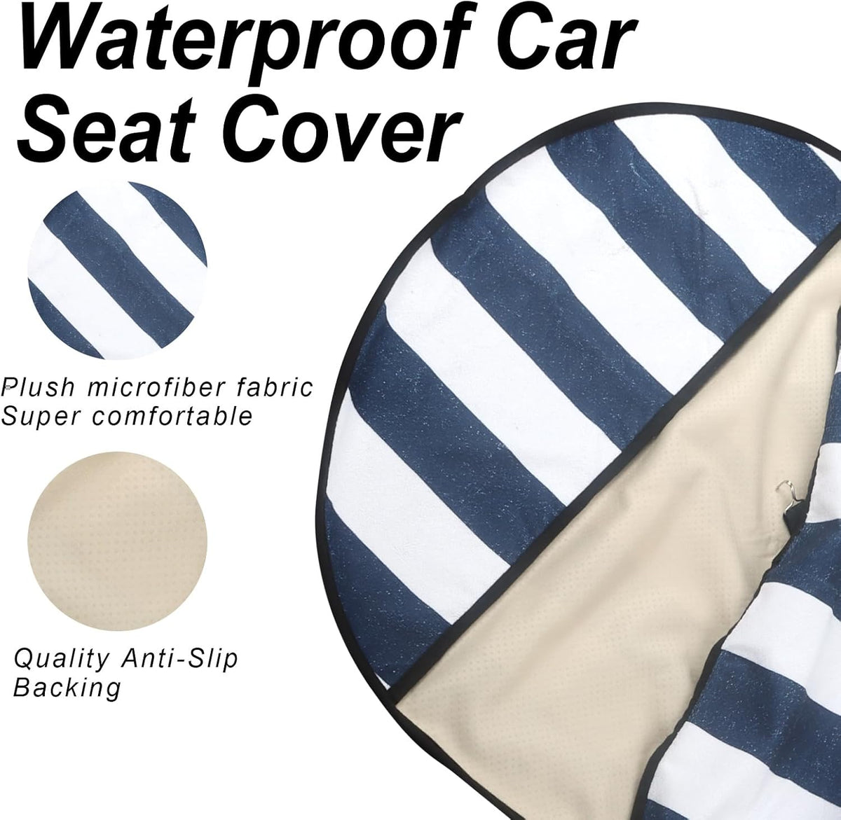 Sweat Towel Car Seat Cover Protector Front Seats for Gym Workout, Running, Swimming, Beach and Hiking, Waterproof Universal Seat Cover for Car, Trucks, Van & SUV (1, White/Blue Stripe, Front)