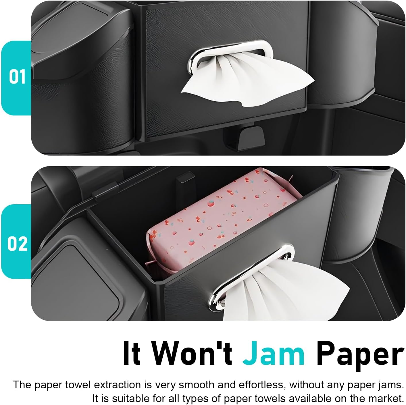 7-In-1 Car Organizer, Multifunctional Car Seat Back Organizer Box with Cup Holders, Tissue Box, Trash Can & Hooks, for Hold Phone, Snacks, Drinks, Handbag (Black)