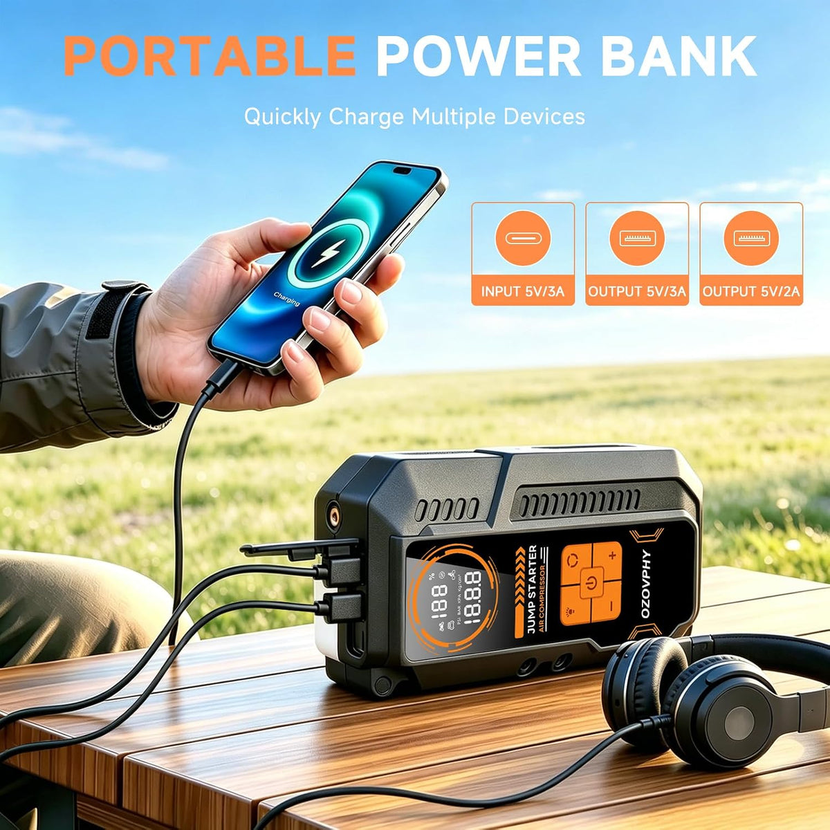 8000A Jump Starter with Air Compressor, 150 PSI Tire Inflator