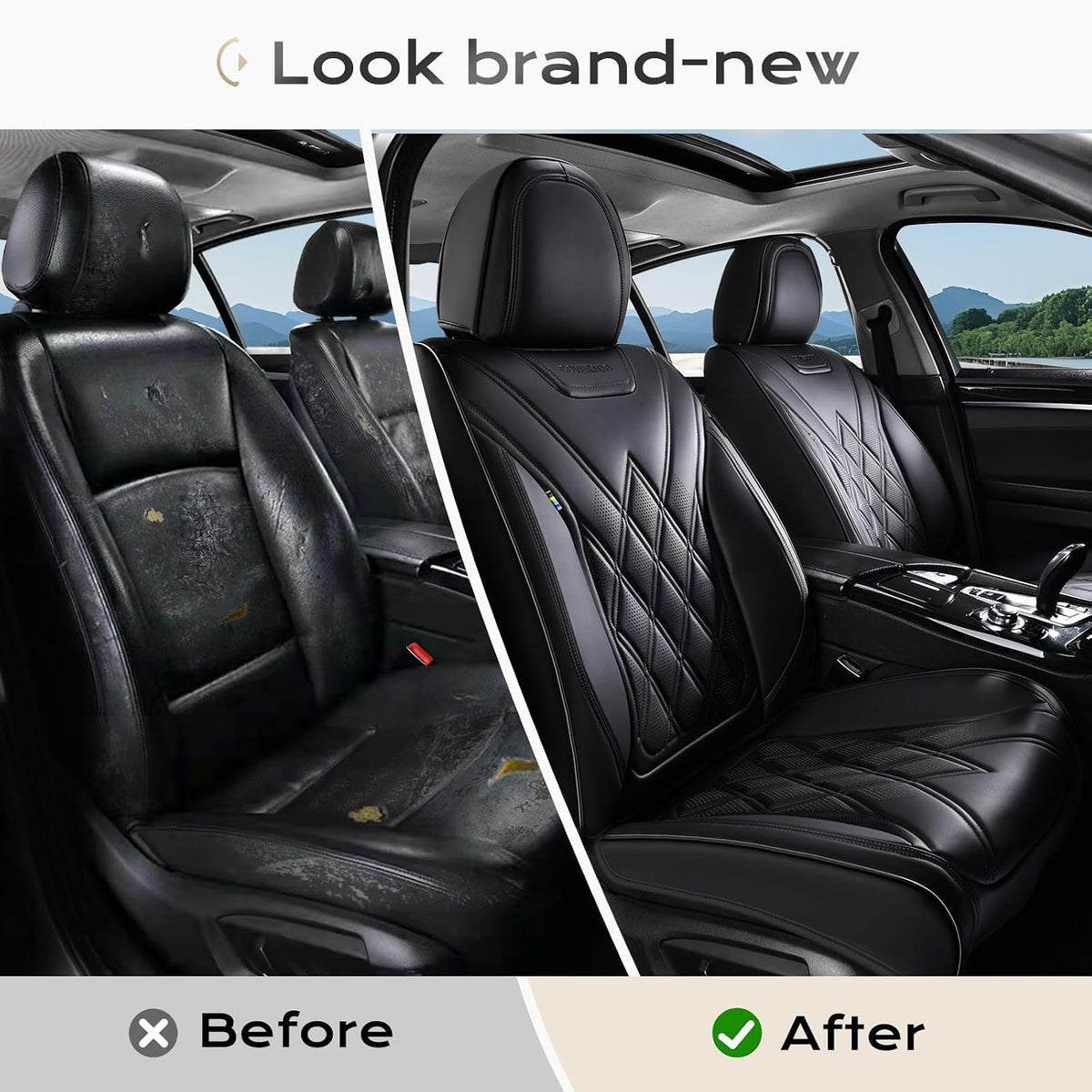 Coverado Car Seat Covers Full Set, Seat Covers for Cars, Front Seat Covers and Back Seat Cover Waterproof Leather Automotive Seat Cover, Universal Car Interior Protectors Cushion for Most Cars