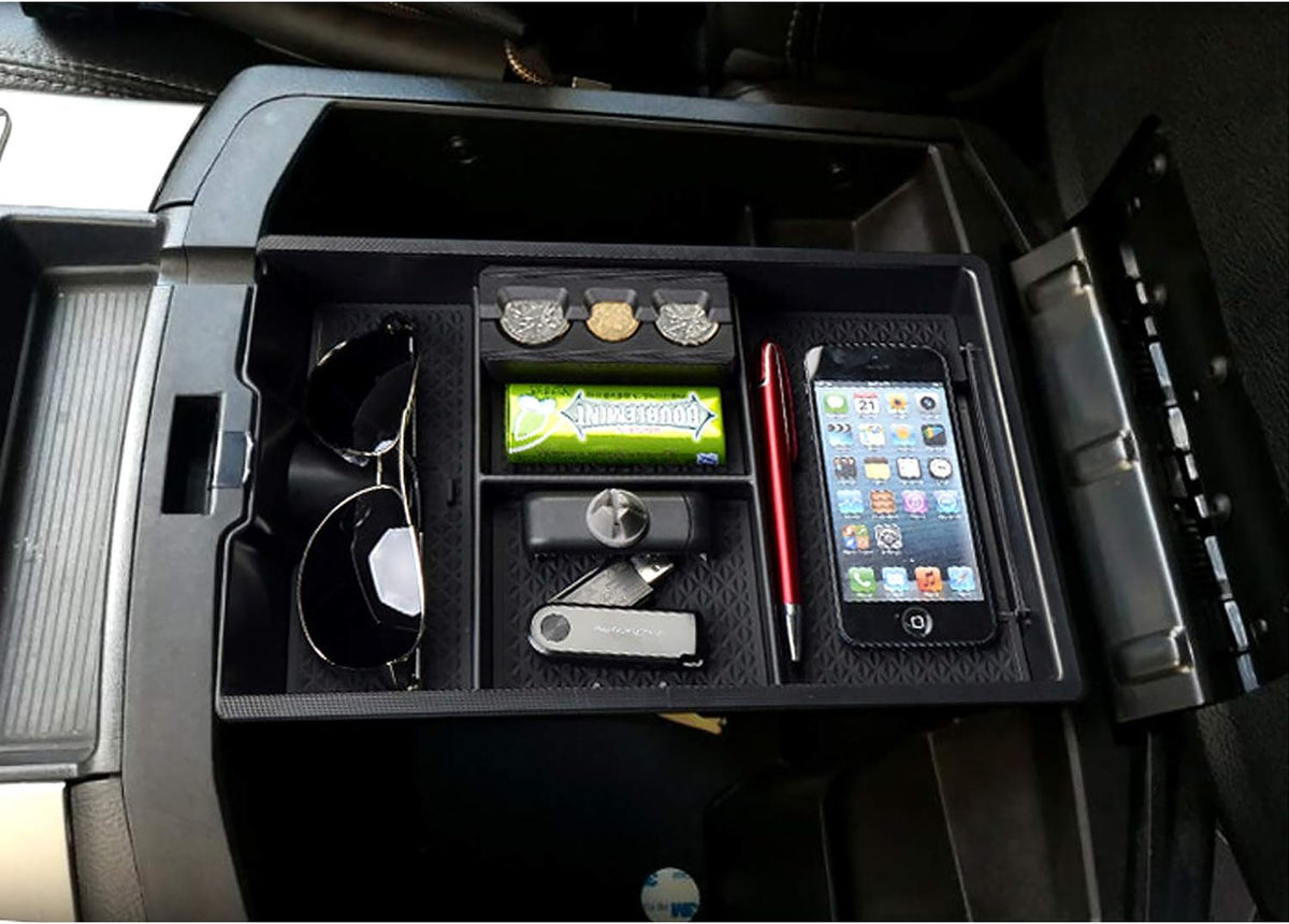 SKTU Center Console Organizer Customized for 2009-2020 Dodge Ram 1500 2500HD 3500HD Insert ABS Black Materials Tray Armrest Box Glove Secondary Storage Box with Coin and Glass Holder