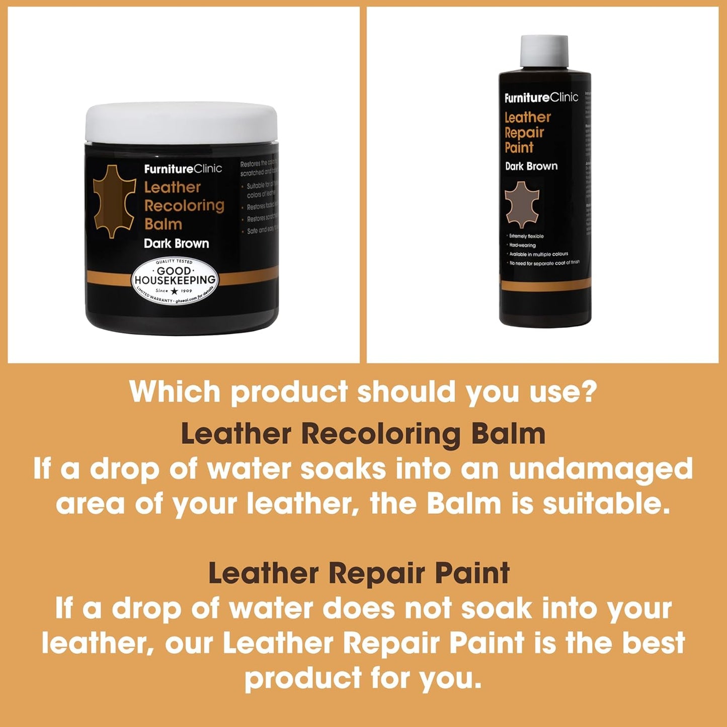 Furniture Clinic - Medium Brown Leather Dye for Furniture, Couches & Car Seats - Restore Scratched, Faded, & Damaged Surfaces