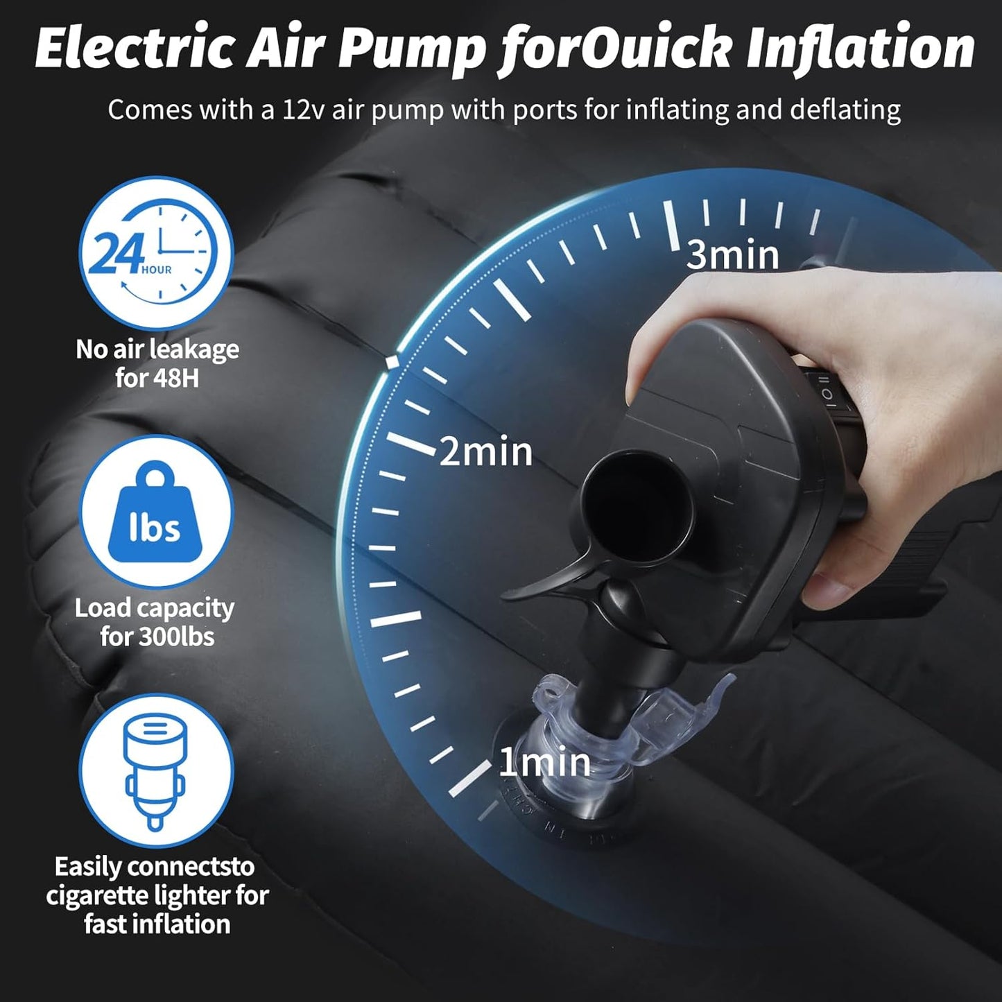 Onirii Inflatable Car Air Mattress Back Seat Bed with Air Pump | 55" (L)x 35" (W) Portable Thickened Car Travel Camping Sleeping Air Mattress Blow Up Bed for Mid-Size,Full-Size Car SUV