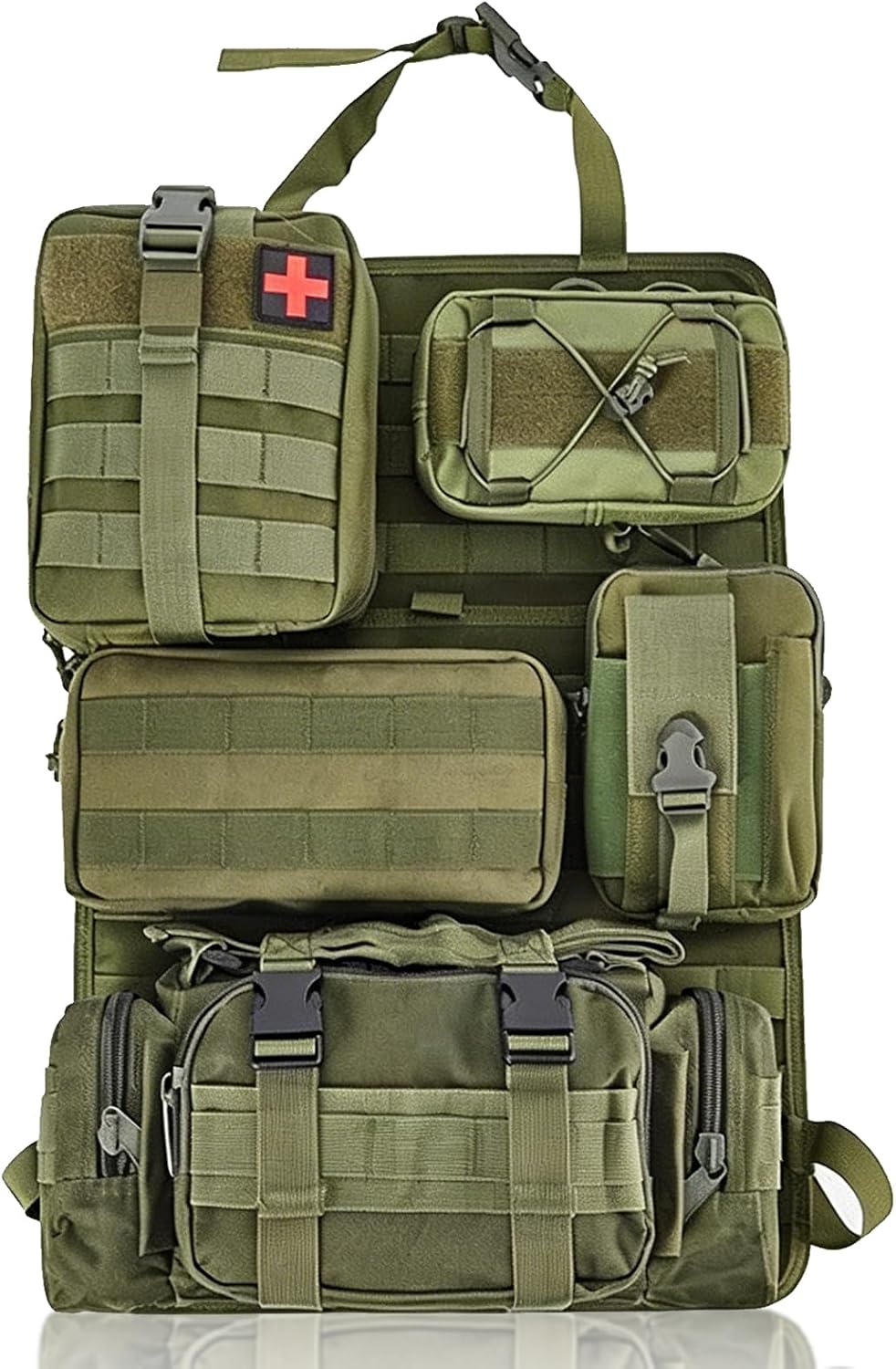 Tactical Car Seat Back Organizer with 5 Detachable Molle Pouches, 600D PU Waterproof Vehicle Seat Back Storage Bag, Universal Fit for Car, SUV, Truck, Pickup, Truck (Black)