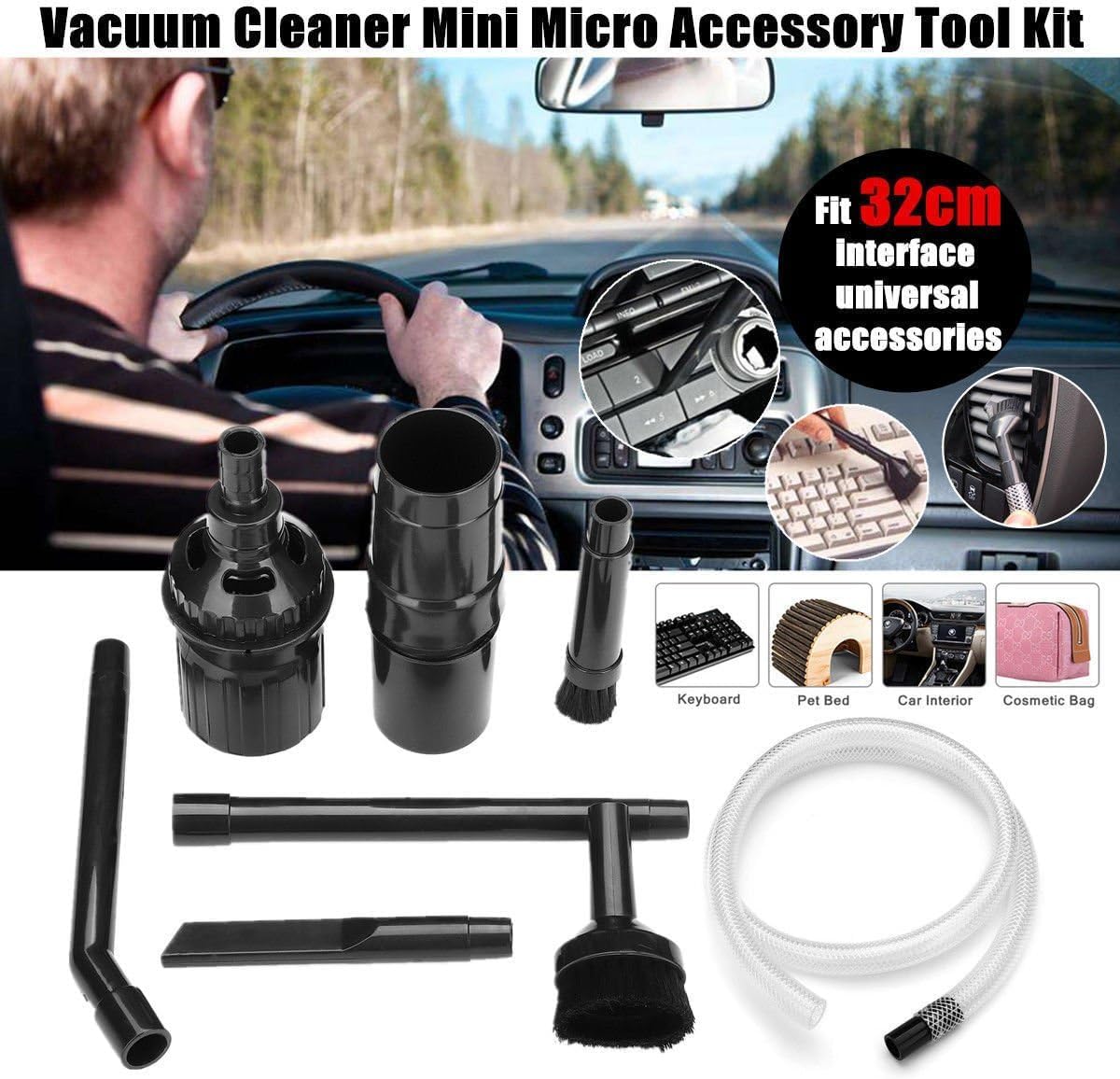 9pcs/Set Universal Vacuum Cleaner Attachments Accessories,Micro Vacuum Attachments for Car Detailing,Mini Micro Tool Car Vehicle Cleaning Kit Shop Vac