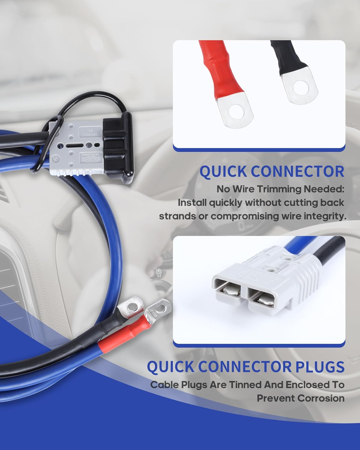 SAFEMATE 0 Gauge 30FT Quick Connect Heavy Duty Jumper Cables