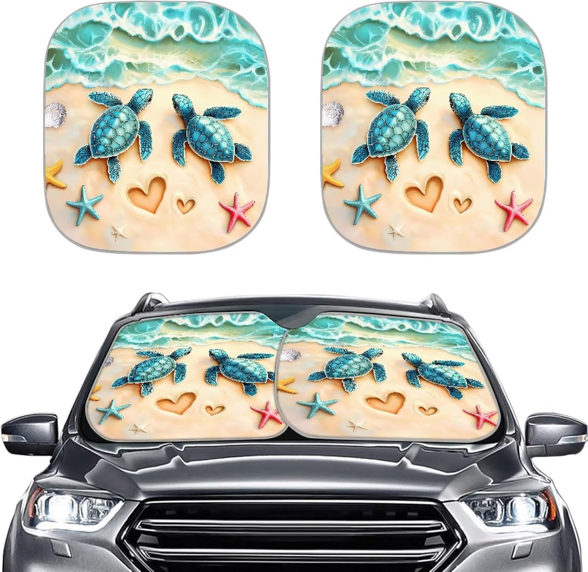 Beach Sea Turtle Car Windshield Sun Shade 2 Piece Foldable Sun Visor Protector Cover Car Privacy Shades Front Turtle Car Interior Accessories,Keeps Your Vehicle Cool Car Privacy Shades