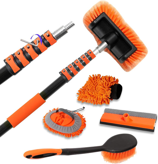 18FT Reach 6-in-1 Car Wash Brush Kit with Telescopic Pole for RV