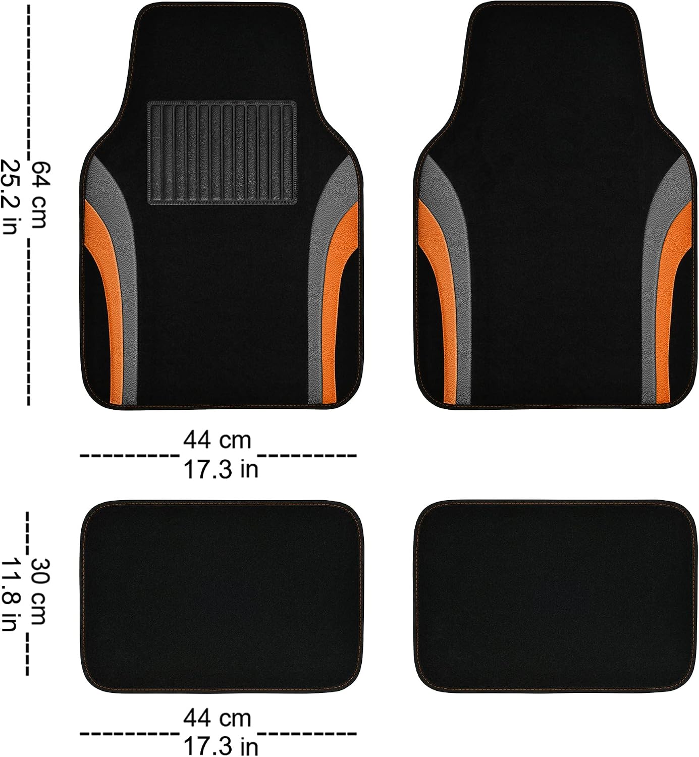 CAR PASS Leather Sporty Car Floor Mats Carpet, Universal Waterproof Automotive Floor Mat Fit for Sedans, Cars, Mid Trucks, Vans, SUV, Set of 4 (Black and Orange)
