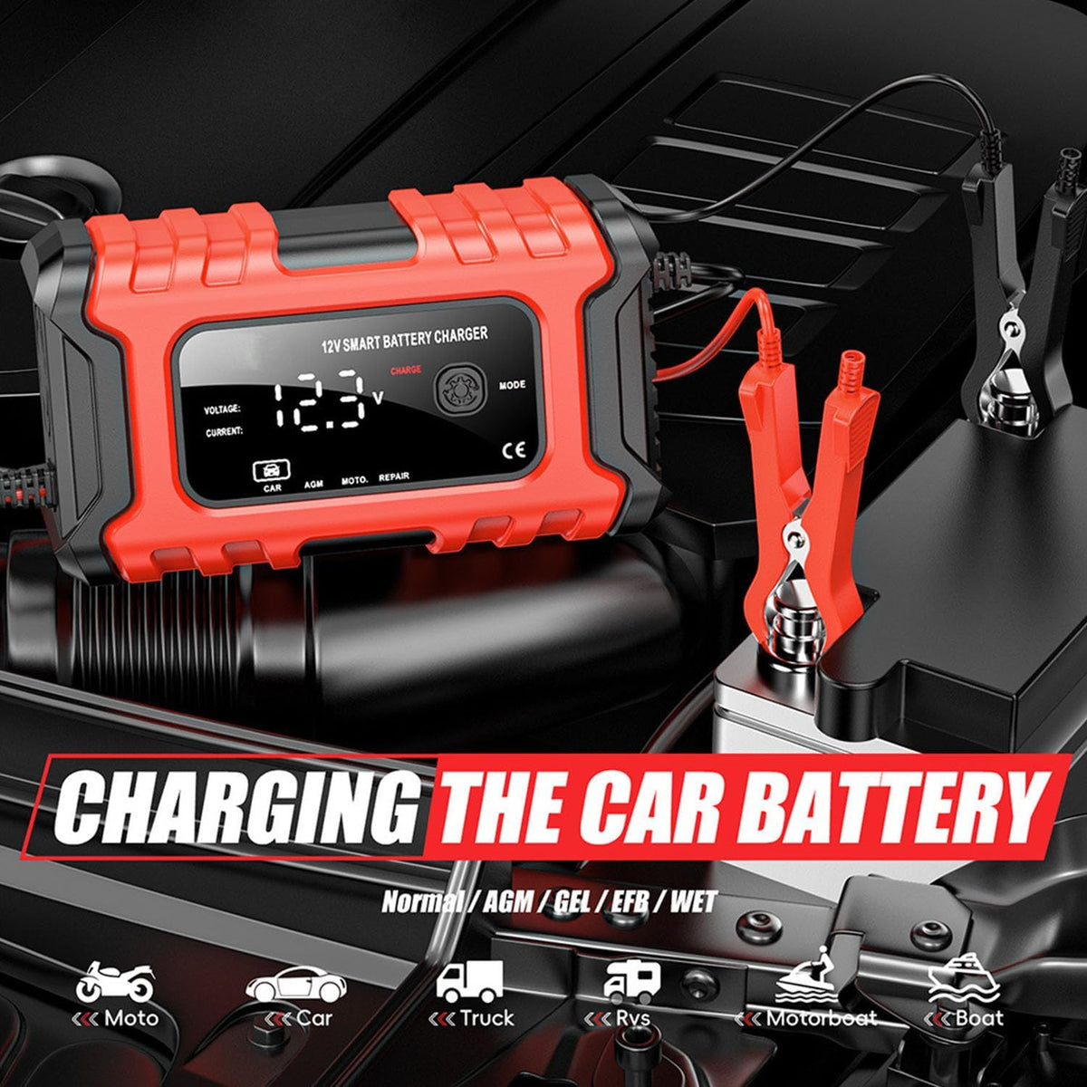 12V 6-Amp Battery Charger, Smart Trickle Charger Maintainer, Battery Repair