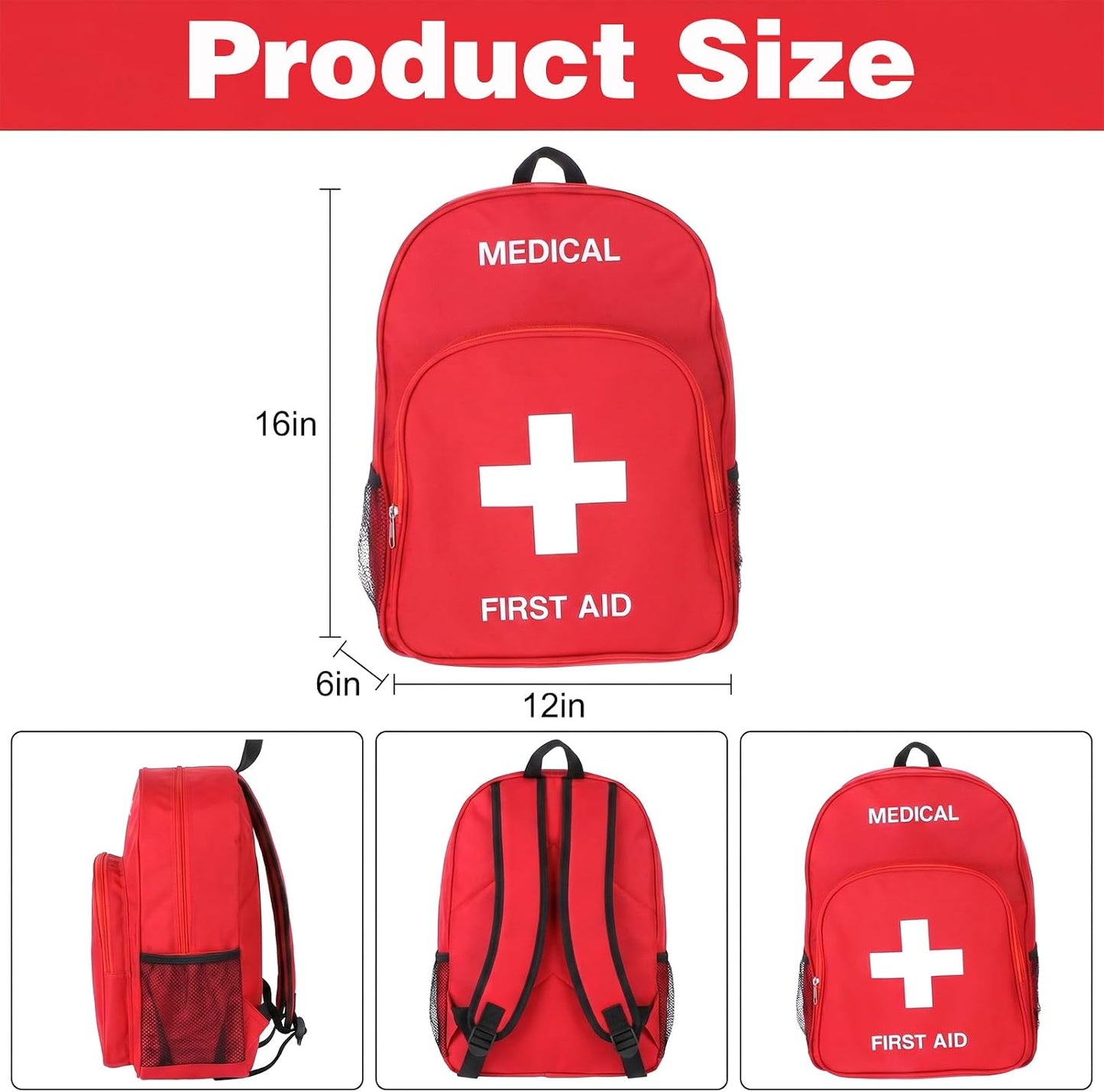 First Aid Bag Emergency Medical Kit Backpack, 40x30x15cm (15.7x11.8x5.9in) Oxford Fabric, Lightweight Portable for Outdoor Camping Hiking Travel Home Car Workplace Survival