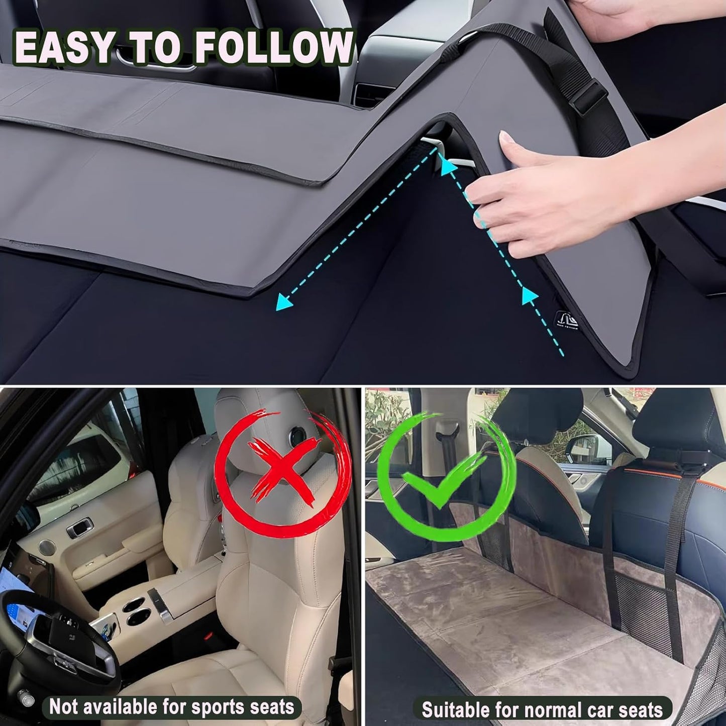 Car Rear Seat Mattress Extension Plate, Portable Mattress for Sleeping, Foldable Back Seat Extender, Increase Travel Trunk Space and Car Bed Camping Space for Car, SUV, Model Y/3 (Black)