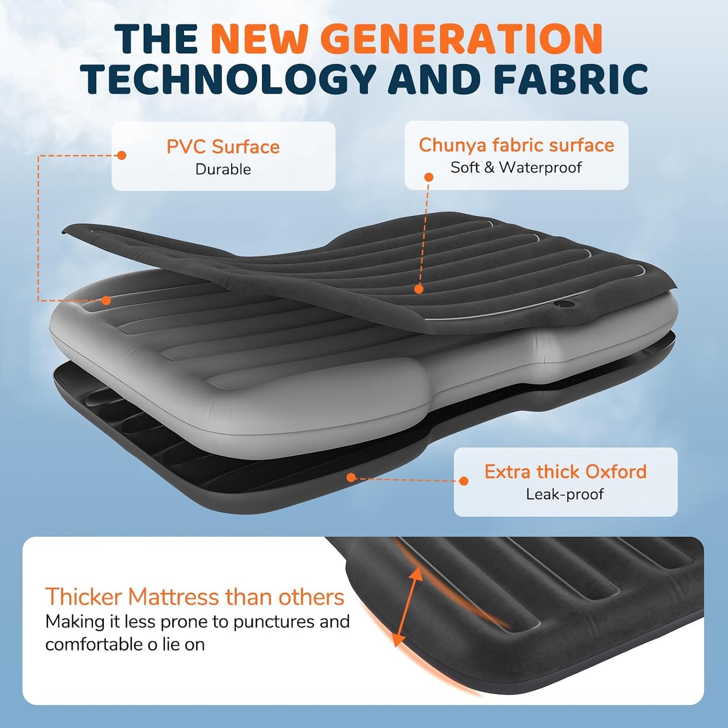 dessports SUV Air Mattress Inflatable Travel Bed: Foldable - Portable Car Inflatable Bed Camping & Road Trips - Thickened Car Air Mattress for Back Seat with Carry Bag & Cup Holder & 2 Pillows