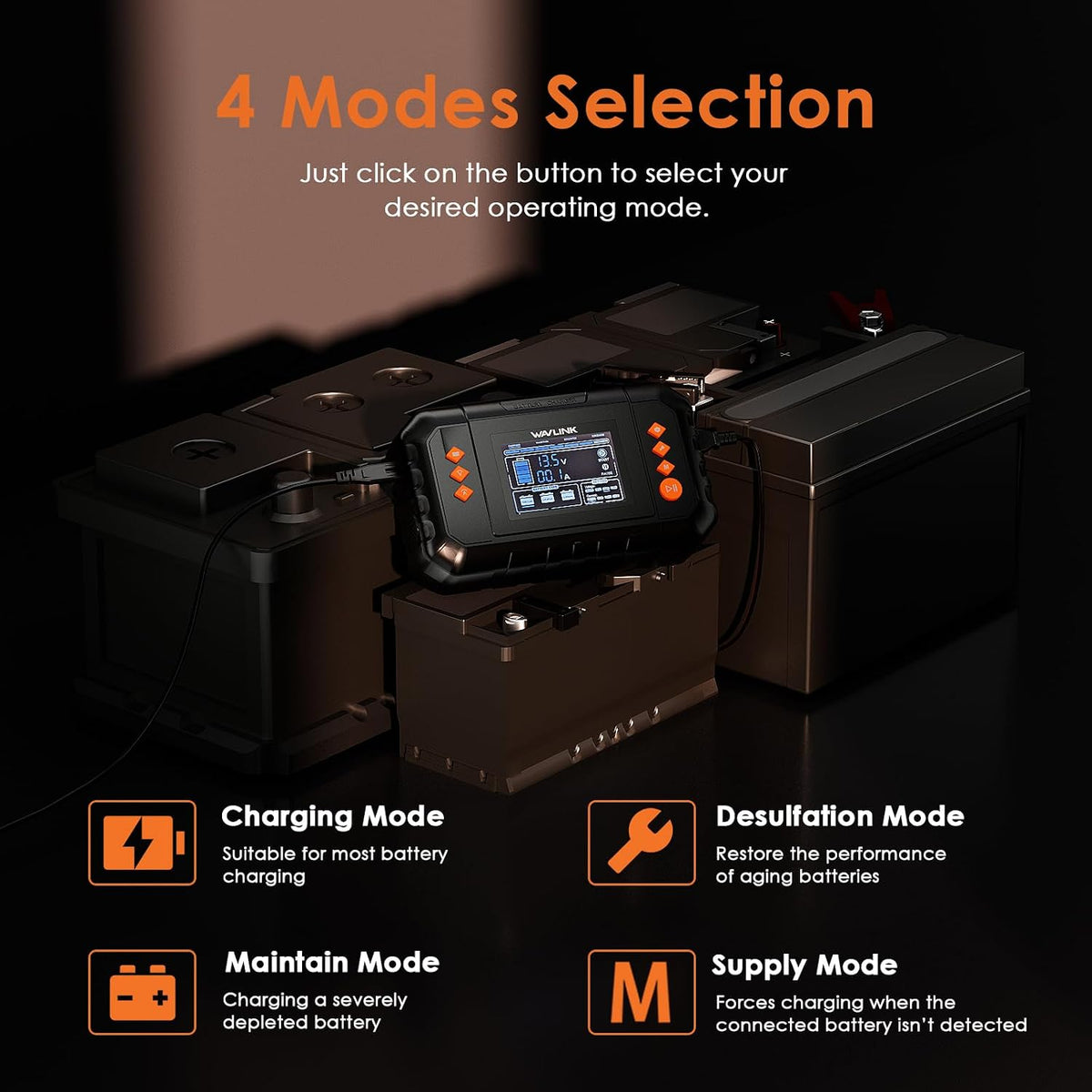 WAVLINK 35-Amp Smart Battery Charger, 6V/12V/24V Car Battery Charger