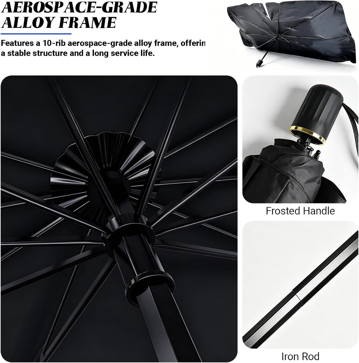Windshield Sun Shade Umbrella, Foldable Car Sunshade, Ice Crystal Cooling Coating Car Sunshade & Heat Shield, UPF 50+ UV Protection, Spring-Enhanced Frame for Most Sedans SUVs (55"x31")