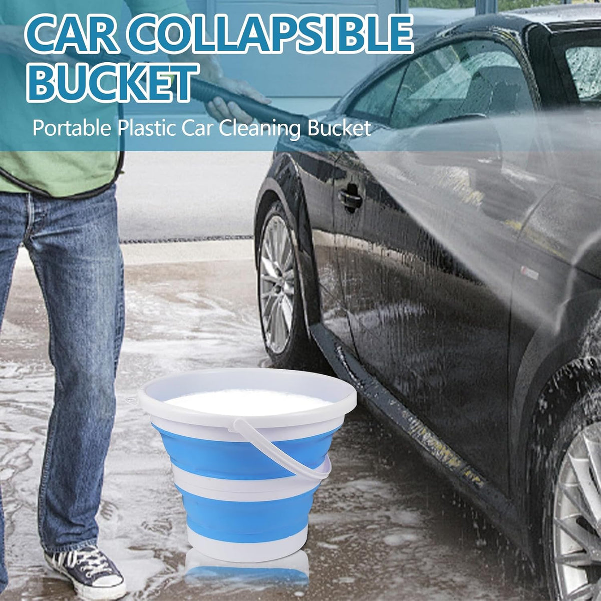 Hovom Car Collapsible Bucket, 10L 2.6 Gallon Foldable Car Wash Bucket, Portable Plastic Automotive Cleaning Buckets Space Saving for Indoor Outdoor Household Garden Camping Fishing (Blue)