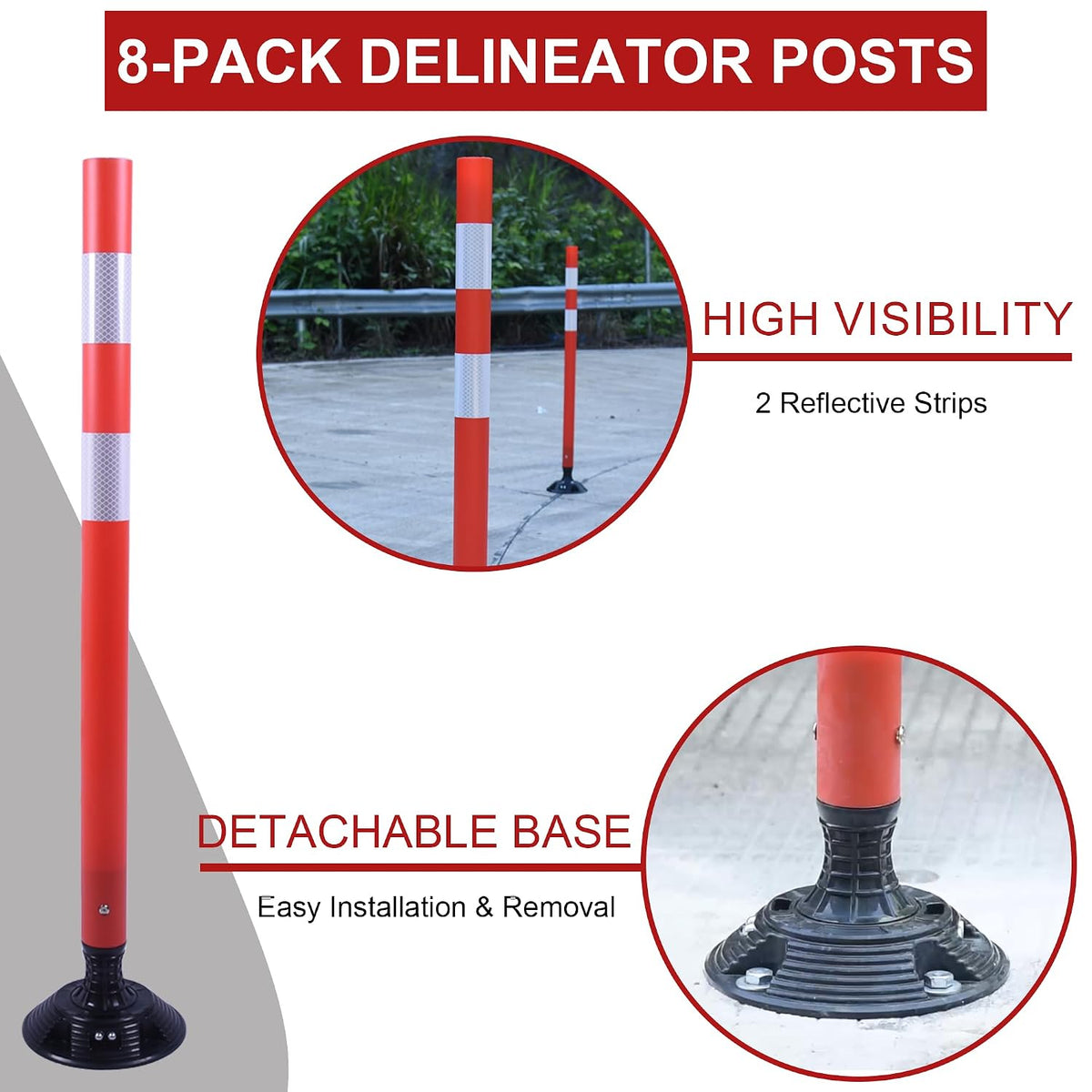 OrangeStar 48" Orange Traffic Delineator Cones 8-Pack Safety Post Cones