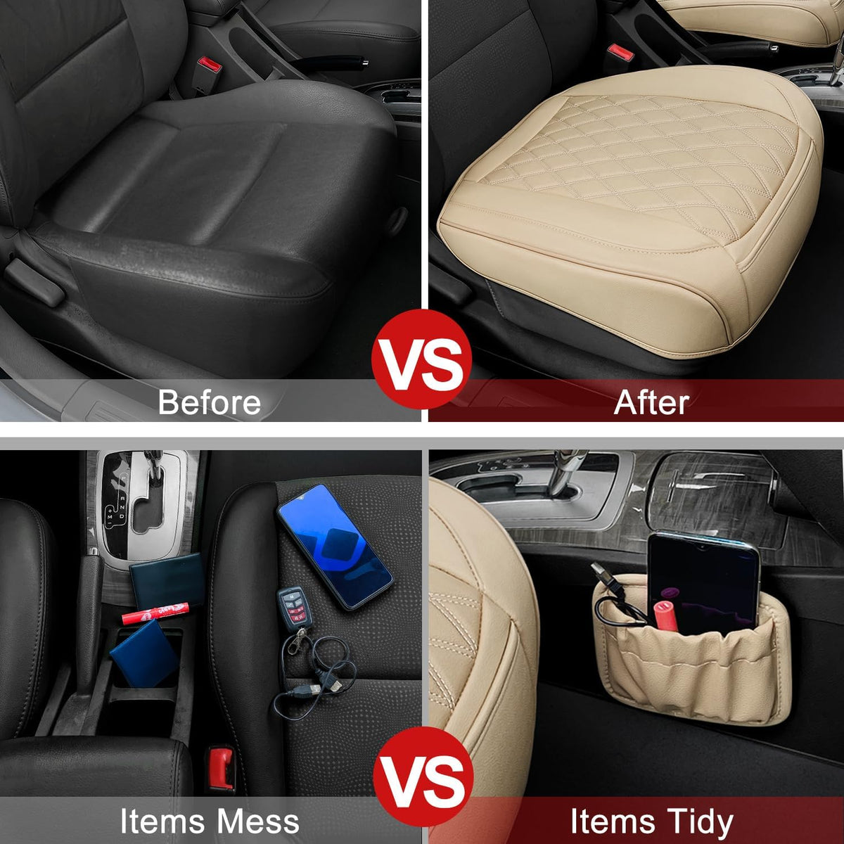 BEITK 2 Pack Leather Front Car Seat Bottom Covers Beige