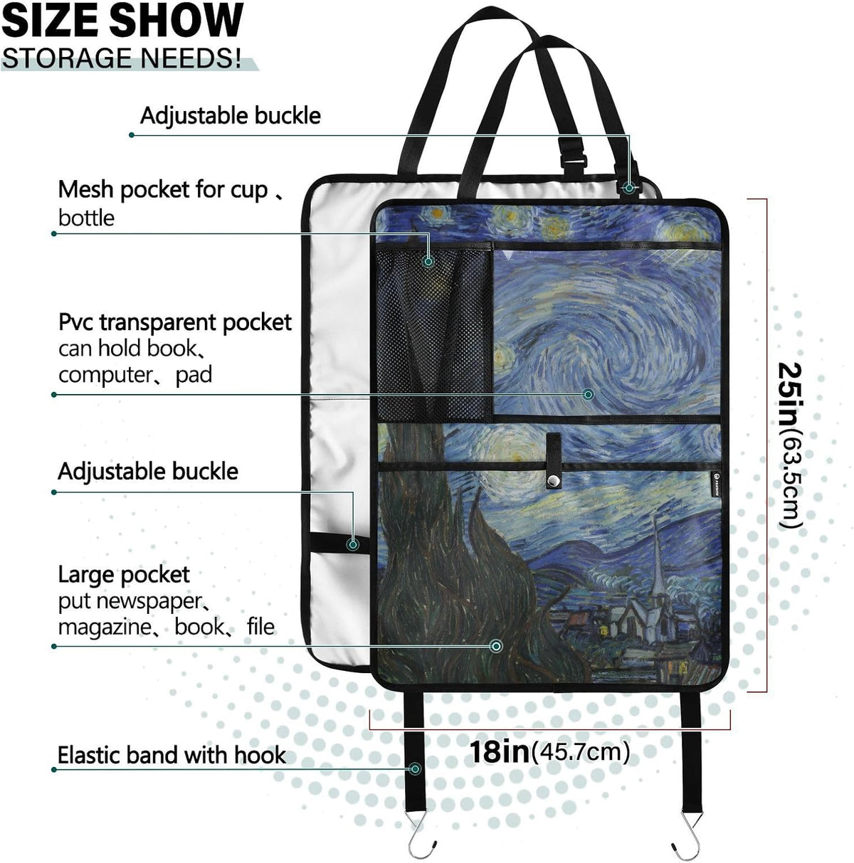 2 Pack Backseat Car Organizer with Storage Pockets Seat Back Organizers for Kids Kick Mats Backseat Protector Automotive Starry Night