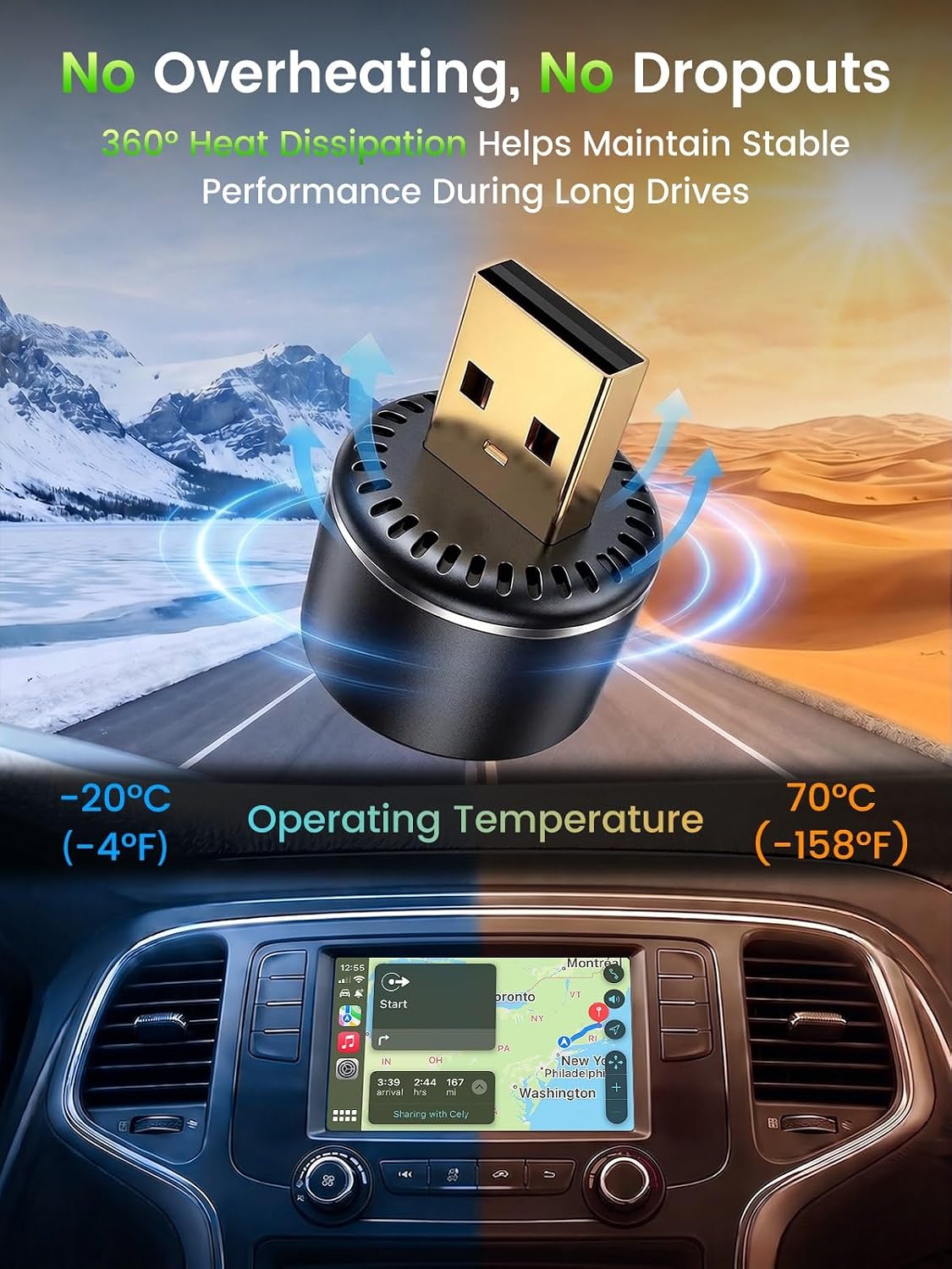 Wireless CarPlay Adapter for iPhone & Android Auto - Wired to Wireless Gray