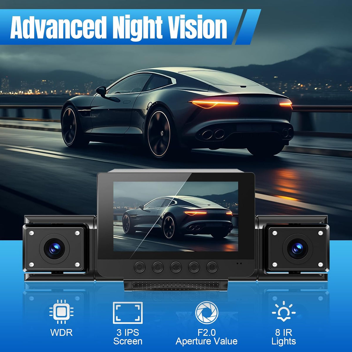 4 Channel 360° Dash Cam Front and Rear, 128GB Card, WiFi App Control, WDR