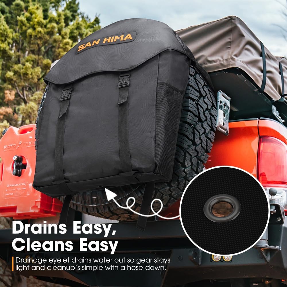 SAN HIMA Spare Tire Trash Bag 18.5 Gallons Fits 31''-35" Tire - Cargo Storage Bag w/Reflective Strips for Off-Road 4x4 4WD Truck SUV Car