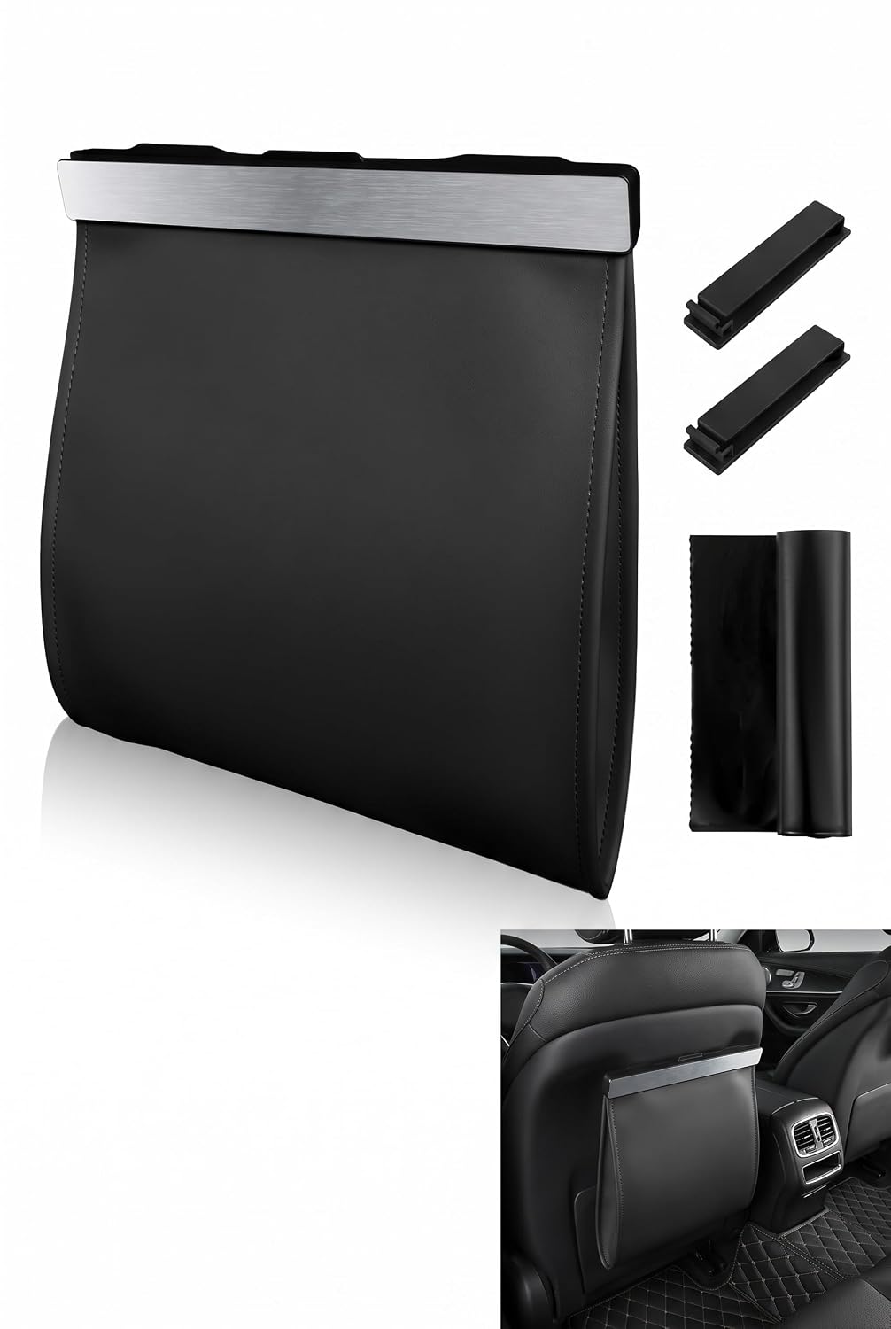 Car Trash Can with LED, Leather Trash Bag Hanging with LED Light, Magnet Garbage Can for Back Seat, Console and Door, Universal for Most Cars, SUVs, Trucks (Black)